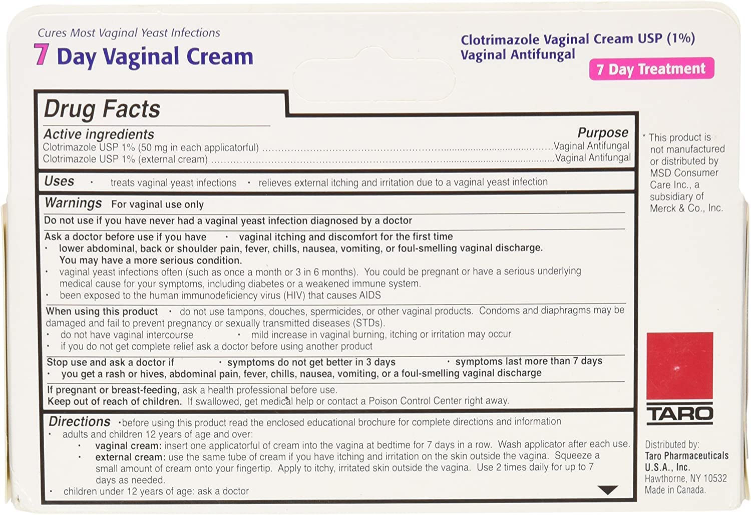 Taro Clotrimazole 7 Vaginal Cream 45 g (Pack of 8)