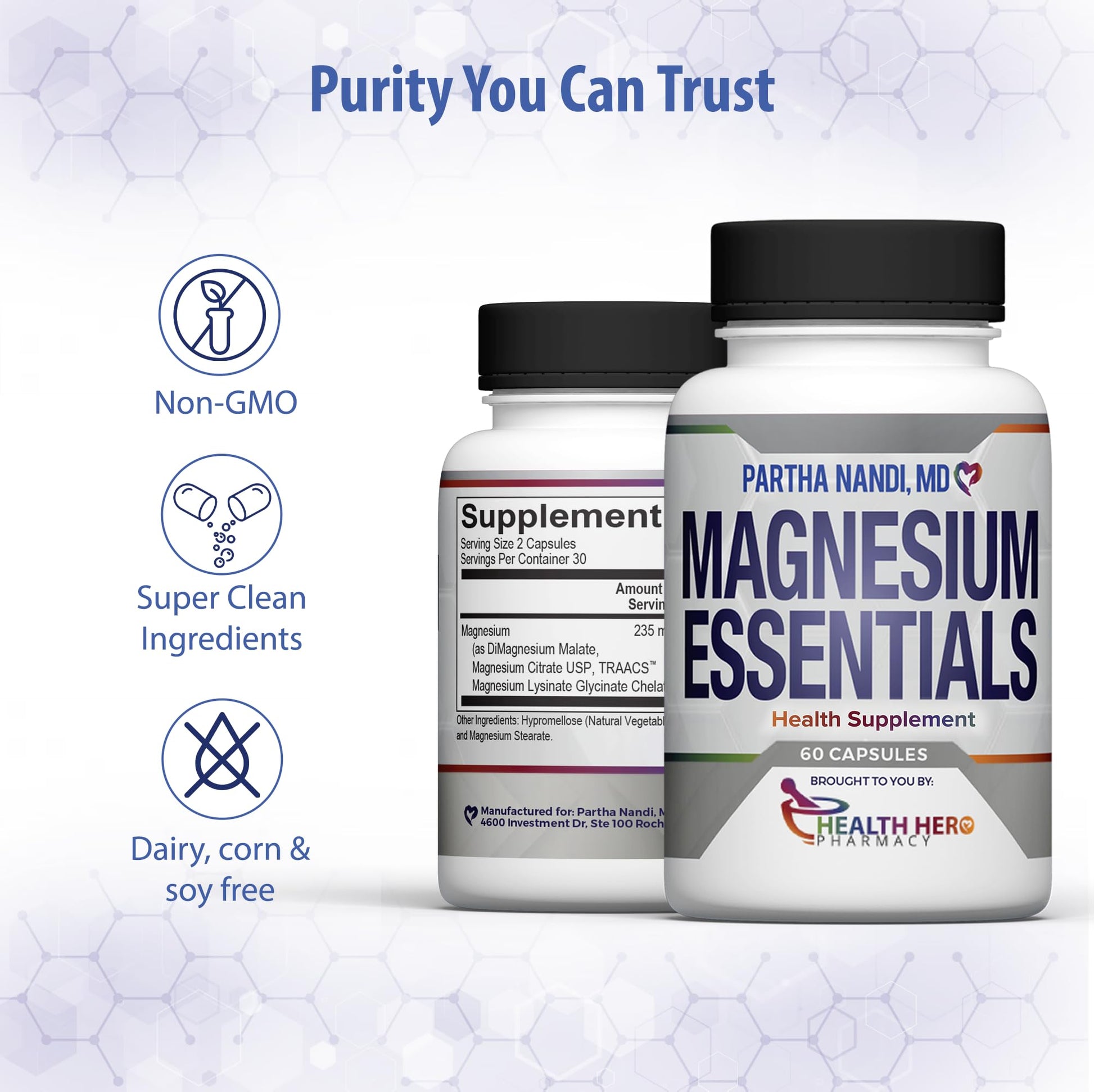 Triple Magnesium Citrate, Malate & Glycinate Complex Supplement – Supports Sleep, Stress, Muscle, Nerve & Heart Health – Advanced High-Absorption Formula – 235mg – 60 Capsules Partha Nandi, MD Au supplements