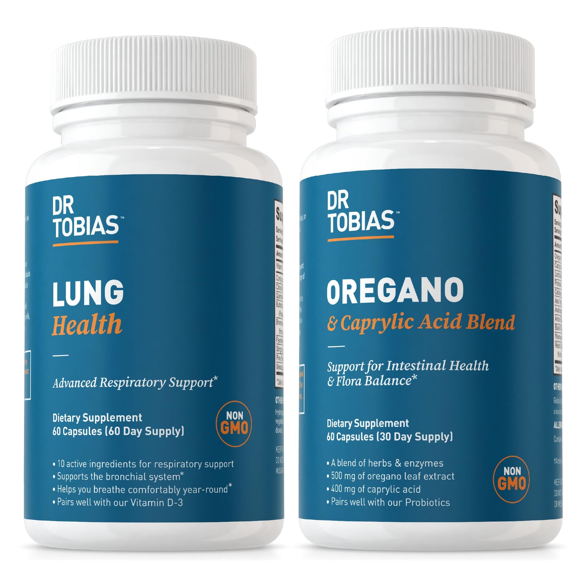 Dr. Tobias Lung Health and Oregano & Caprylic Acid Blend, Supports Lung Cleanse & Detox, Intestinal Health, Immune Support with Prebiotics & Herbs for Women & Men Dr. Tobias Au supplements