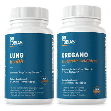 Dr. Tobias Lung Health and Oregano & Caprylic Acid Blend, Supports Lung Cleanse & Detox, Intestinal Health, Immune Support with Prebiotics & Herbs for Women & Men Dr. Tobias Au supplements