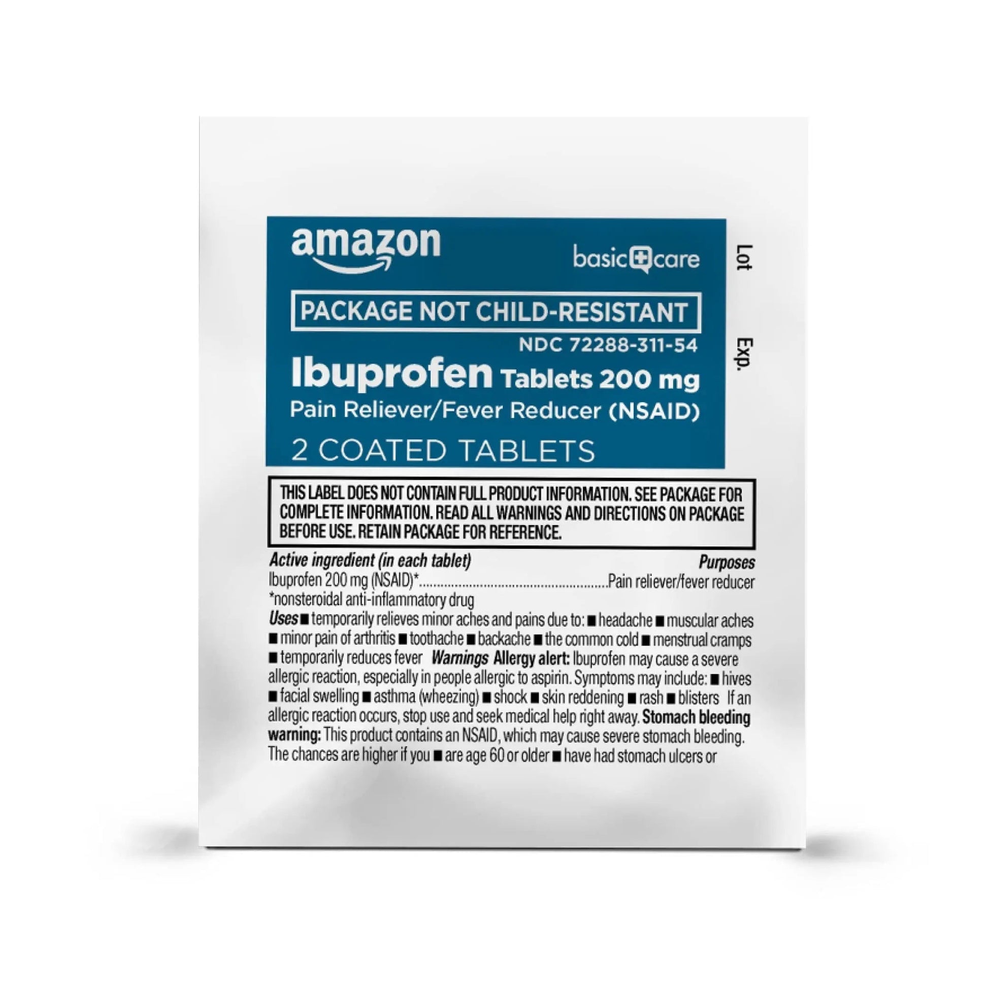 Amazon Basic Care Ibuprofen Tablets, 200 mg, Pain Reliever and Fever Reducer, For Headache, Muscular Aches, Arthritis, Backache, Menstrual Pain, 100 Count (Pack of 1) Amazon Basic Care Au supplements