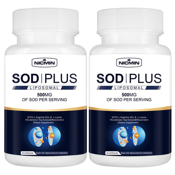 NICMIN 500MG Superoxide Dismutase Supplement - SOD Plus with Liposomal Glutathione, AKG, Green Tea Extract, L-Arginine, Lysine, Resveratrol and Vitamin E for Immune Support, Antioxidant 120 Capsules NICMIN Au supplements