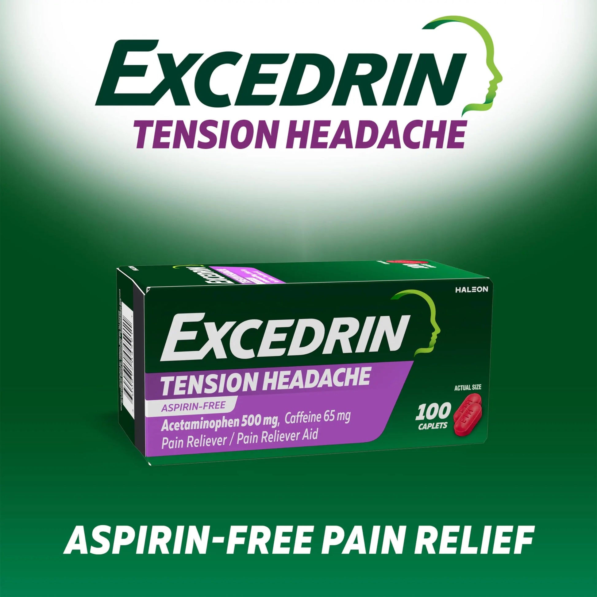 Excedrin Tension Headache Relief Caplets, Acetaminophen 500mg, Caffeine 65mg, Pain Reliever, Aspirin-Free, 100 Count Excedrin Au supplements