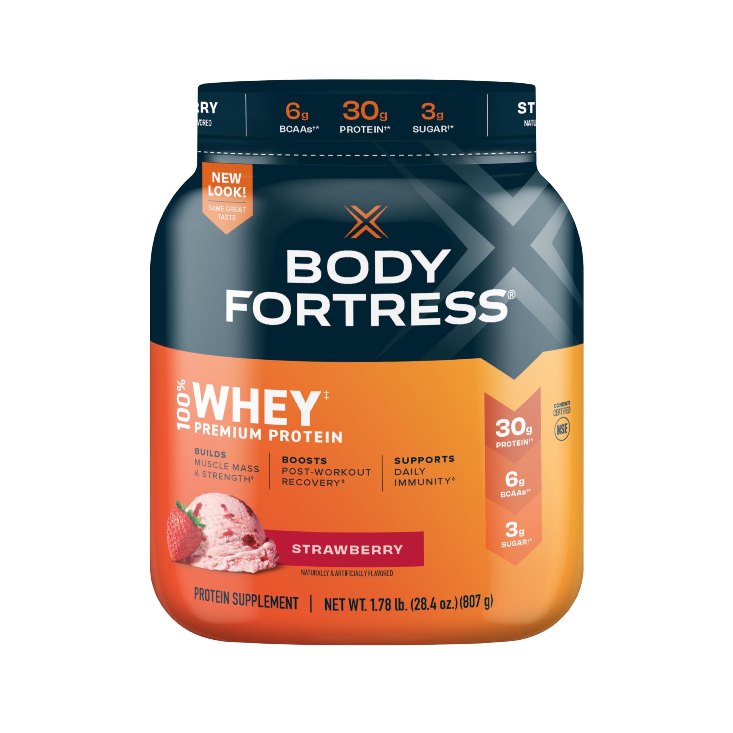 Body Fortress 100% Whey, Premium Protein Powder, Strawberry, 1.78lbs Packaging May Body Fortress Au supplements