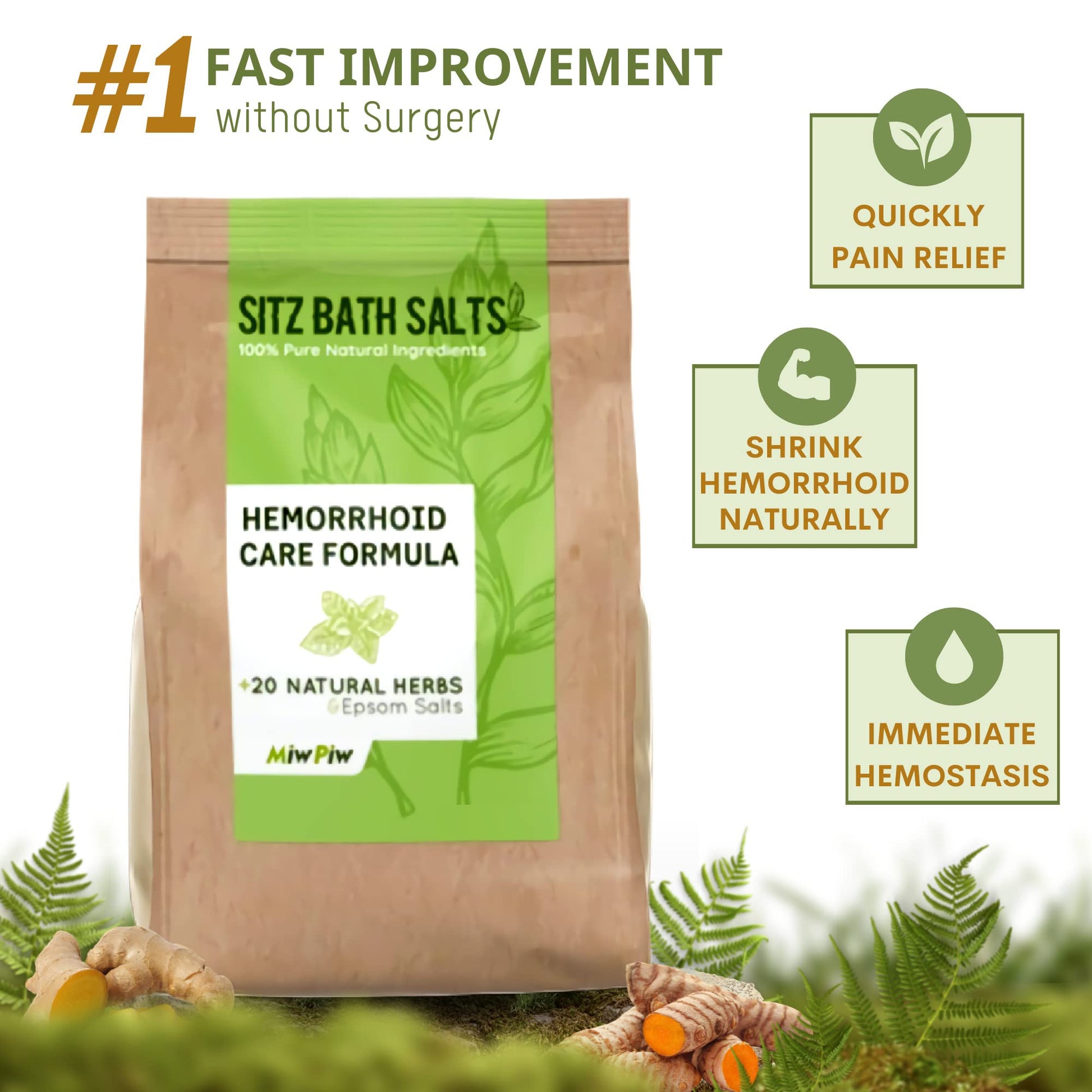 Miw Piw Sitz Bath Salts for Hemorrhoids 15.6 Oz- Soothing Relieving Bleeding Shrinking Internal External Treatment +20 Natural Herbs, Epsom Salt - Suppositories Remedy Postpartum Fissure Miw Piw Au supplements