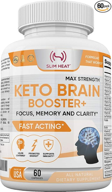 Keto Brain Booster - Brain Supplement - Focus, Concentration, Memory Neuro Supplement for Women & Men - Supports Learning, Energy, Immunity - All Natural, Non GMO, Made in USA - 60 Capsules Slim Heat Au supplements
