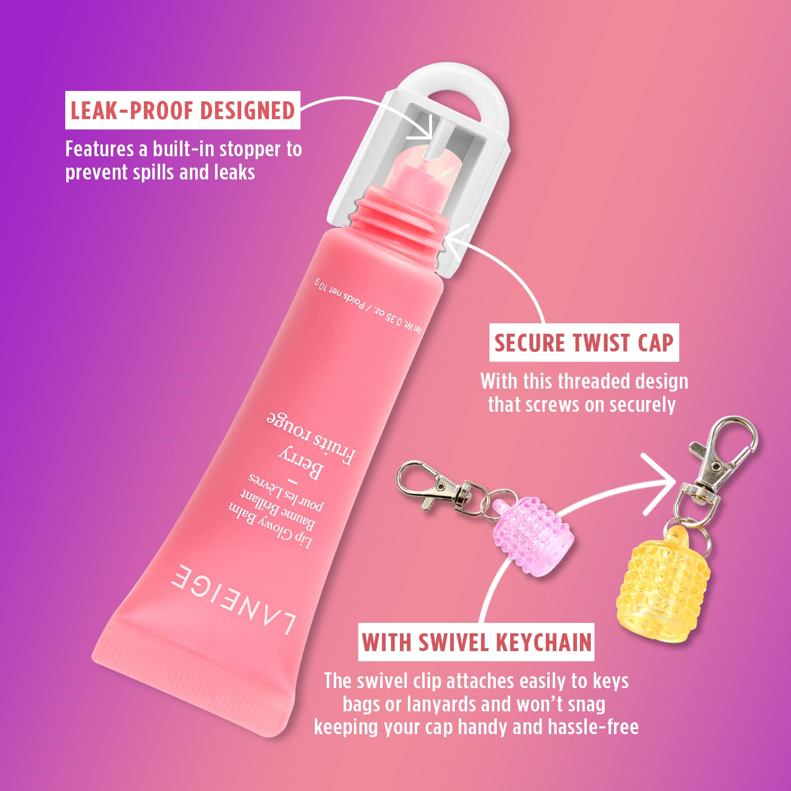 Lip Balm Keychain Cap for Laneige, Summer Friday and Glossier, Lip Balm Holder for Lanyard or Bag, Lip Gloss Keychain for Women,Replacement Cap with Stopper Prevent Spills Cupoita Au supplements