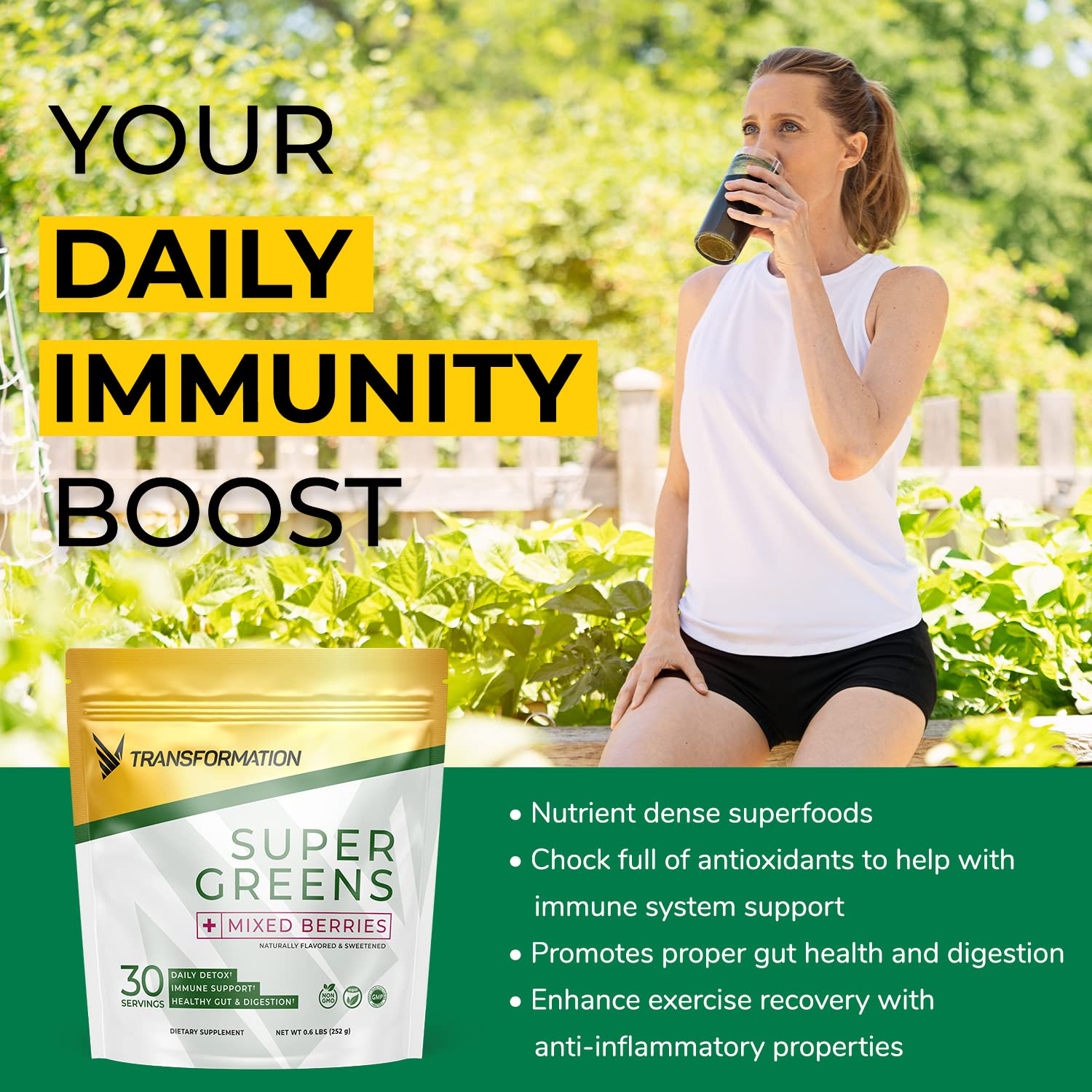 Transformation Super Greens Superfood Powder & Performance Insulated Shaker Bottle | Immune & Energy Support | Made with Natural Ingredients | Detoxifying & Alkalizing Minerals SPR BODY Au supplements