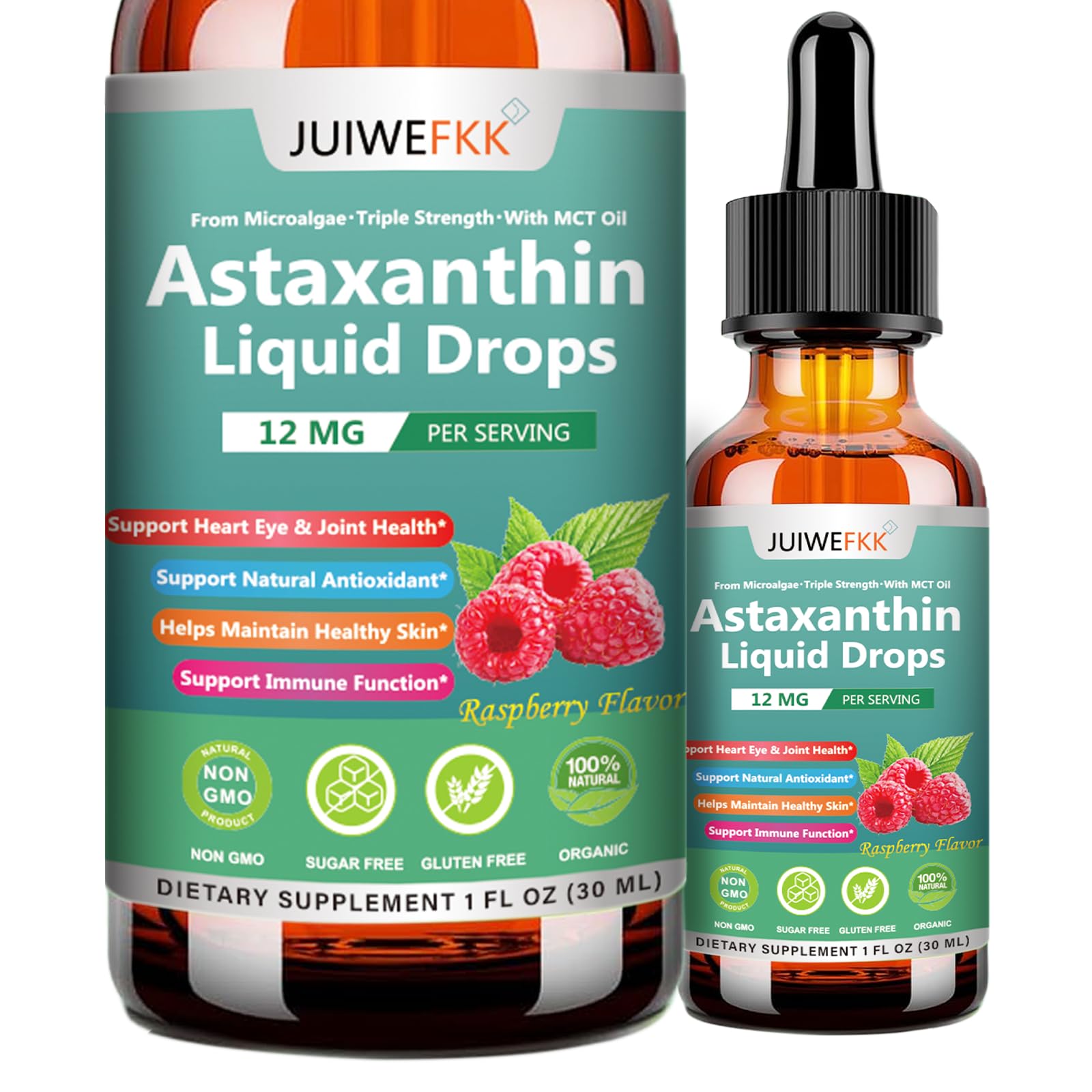 JUIWEFKK Astaxanthin Supplement 12mg Liquid Drops, Premium Natural Astaxanthin Antioxidant from Fresh Microalgae Source w. Mct Oi for Eye Immune Joint Skin Health, Liquid Formula for Max Absorption JUIWEFKK Au supplements