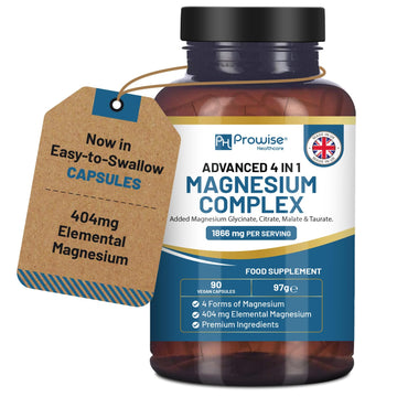 Magnesium Glycinate Complex 4 in 1-1866mg per Serving | Precise 404mg Elemental Magnesium dose | Added Magnesium Glycinate, Citrate, Malate & Taurate | 90 Vegan Capsules - by Prowise PH PROWISE Healthcare Au supplements