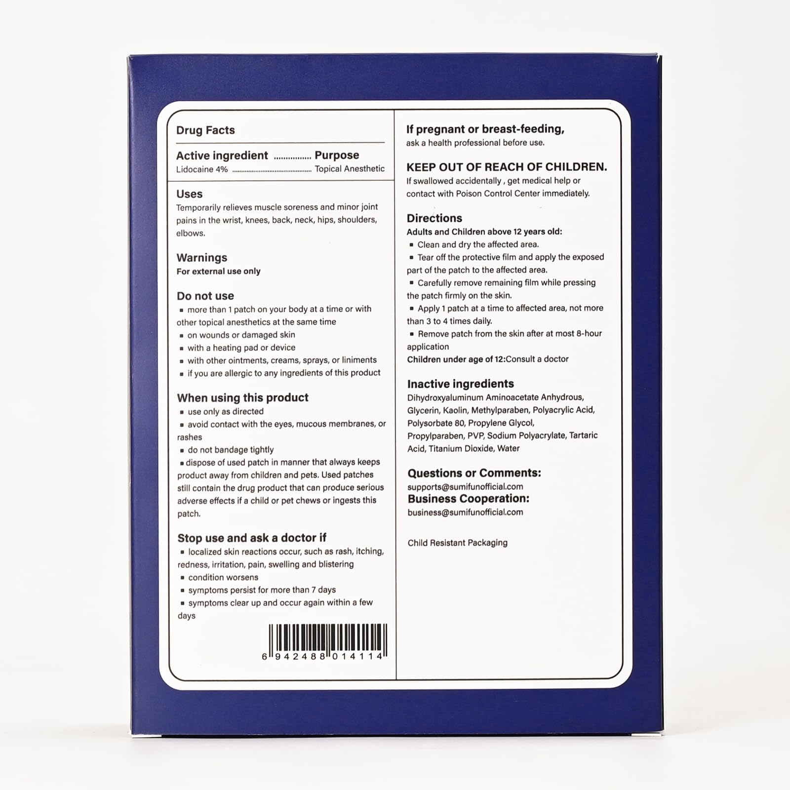 Sumifun 4% Lidocaine XL Pain Patches | Extra Large 4.72"x7.87" for Full Back & Thigh Coverage | Maximum Strength OTC Numbing | 8-Hour Medical Adhesion (X-Large, Count, 18) Sumifun Au supplements