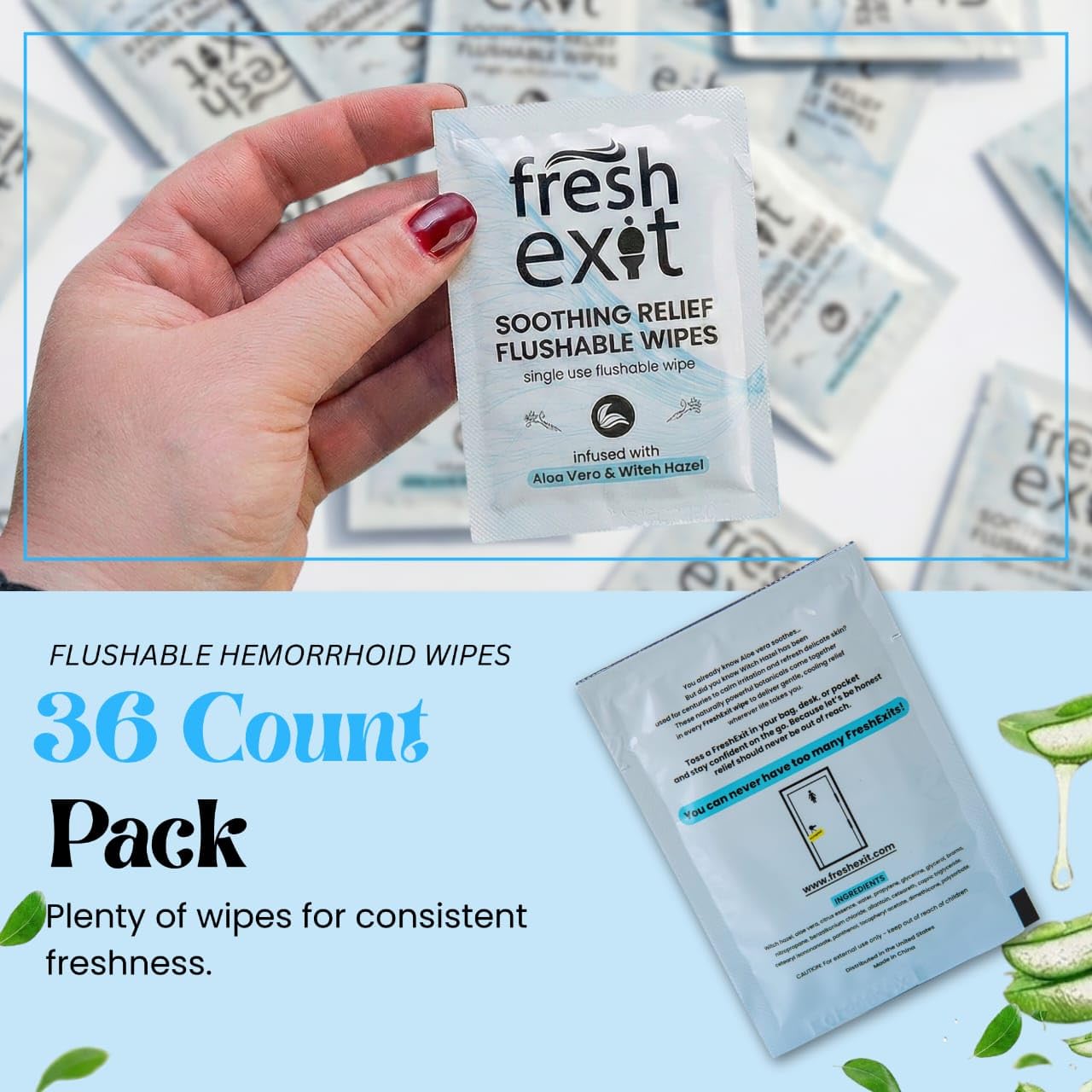 FreshExit Flushable Hemorrhoid Wipes – 36 Count – Individually Wrapped with Witch Hazel & Aloe Vera, Large Discreet Travel Wipes for Adults, Soothing & Gentle on Skin FreshExit Au supplements