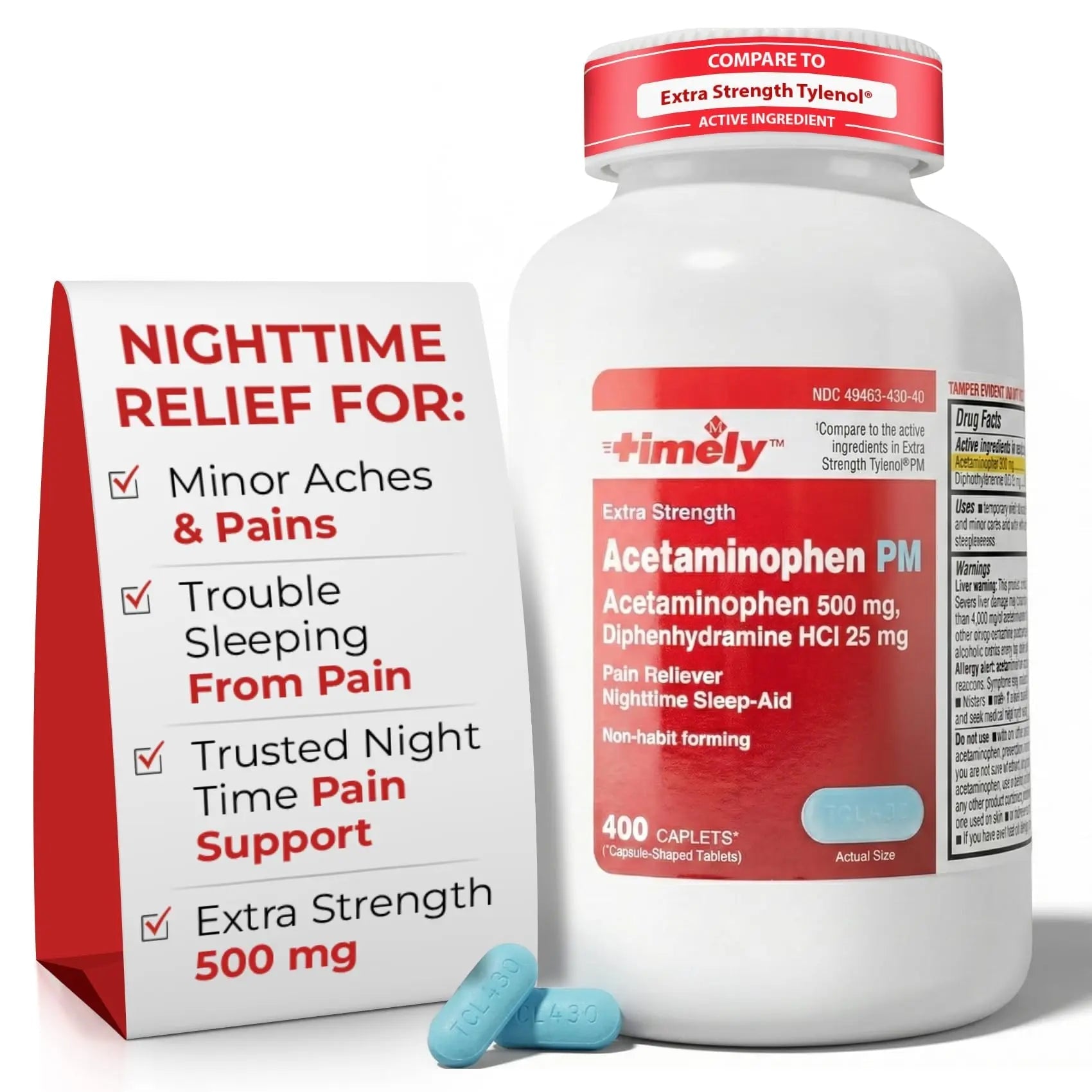 TIME-Cap Labs 400 Caplets Extra Strength Acetaminophen 500mg PM & Diphenhydramine HCl 25mg - PM Pain Reliever & Sleep Aid, Helps with Occasional Headaches & Minor Aches & Pains TIME-CAP LABS, INC. Au supplements