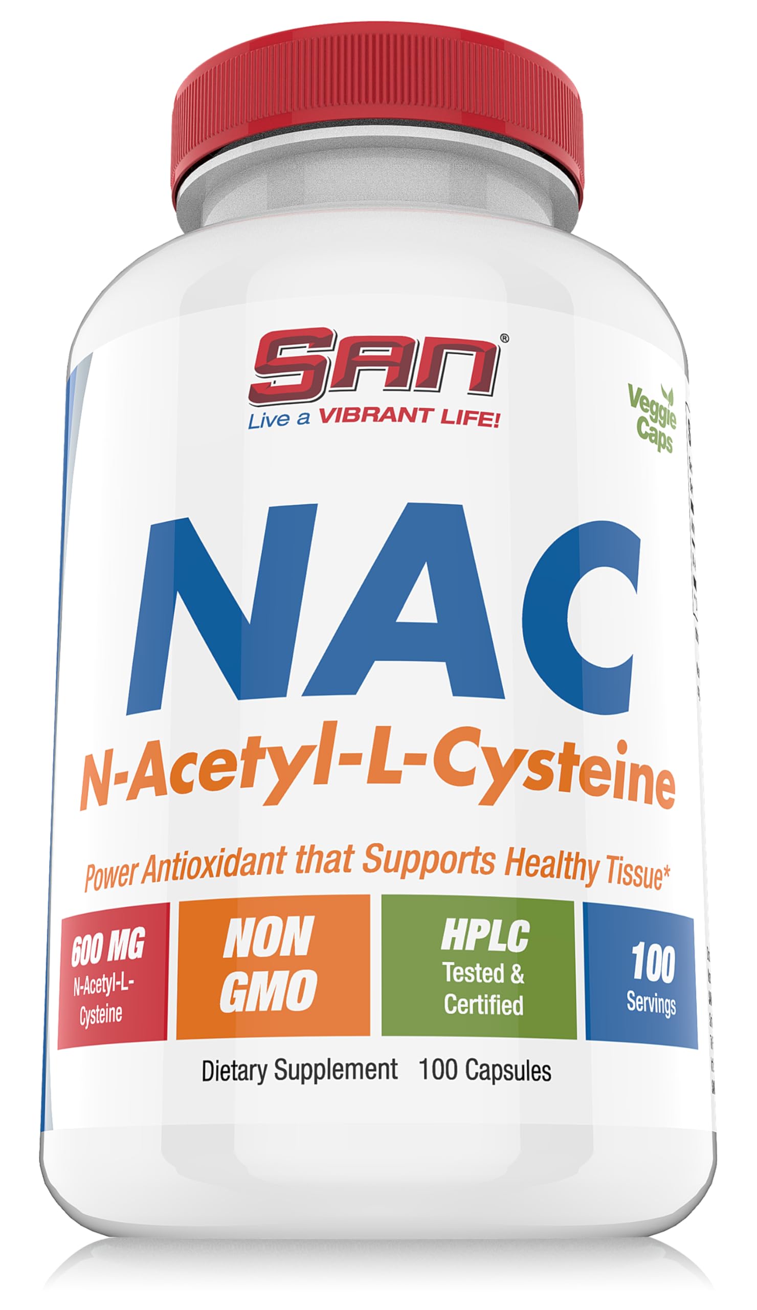 SAN N-Acetyl-L-Cysteine (NAC), Immune, Respiratory, Liver Health, NAC 600 mg, Potent antioxidant Support, Free-radicals, Easy to Absorb, 100 Capsules SAN Au supplements