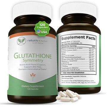 Return Healthy Glutathione Symmetry | S-Acetyl Glutathione Supplement | Antioxidants & Detoxification Supplement | Natural Cellular Support | All-Natural, Vegan, Non-GMO, 120 caps Return Healthy Au supplements