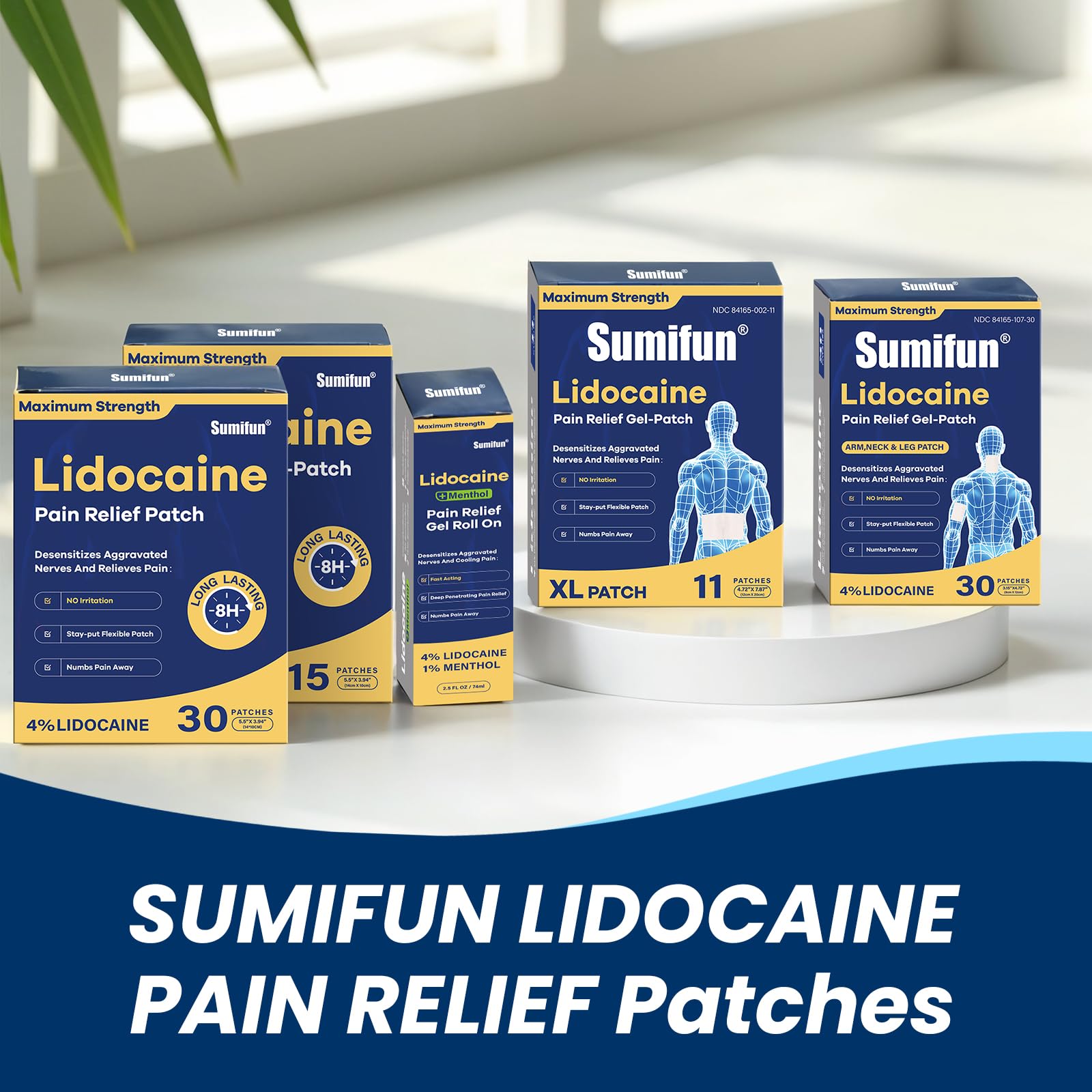 Sumifun 4% Lidocaine XL Pain Patches | Extra Large 4.72"x7.87" for Full Back & Thigh Coverage | Maximum Strength OTC Numbing | 8-Hour Medical Adhesion (X-Large, Count, 18) Sumifun Au supplements