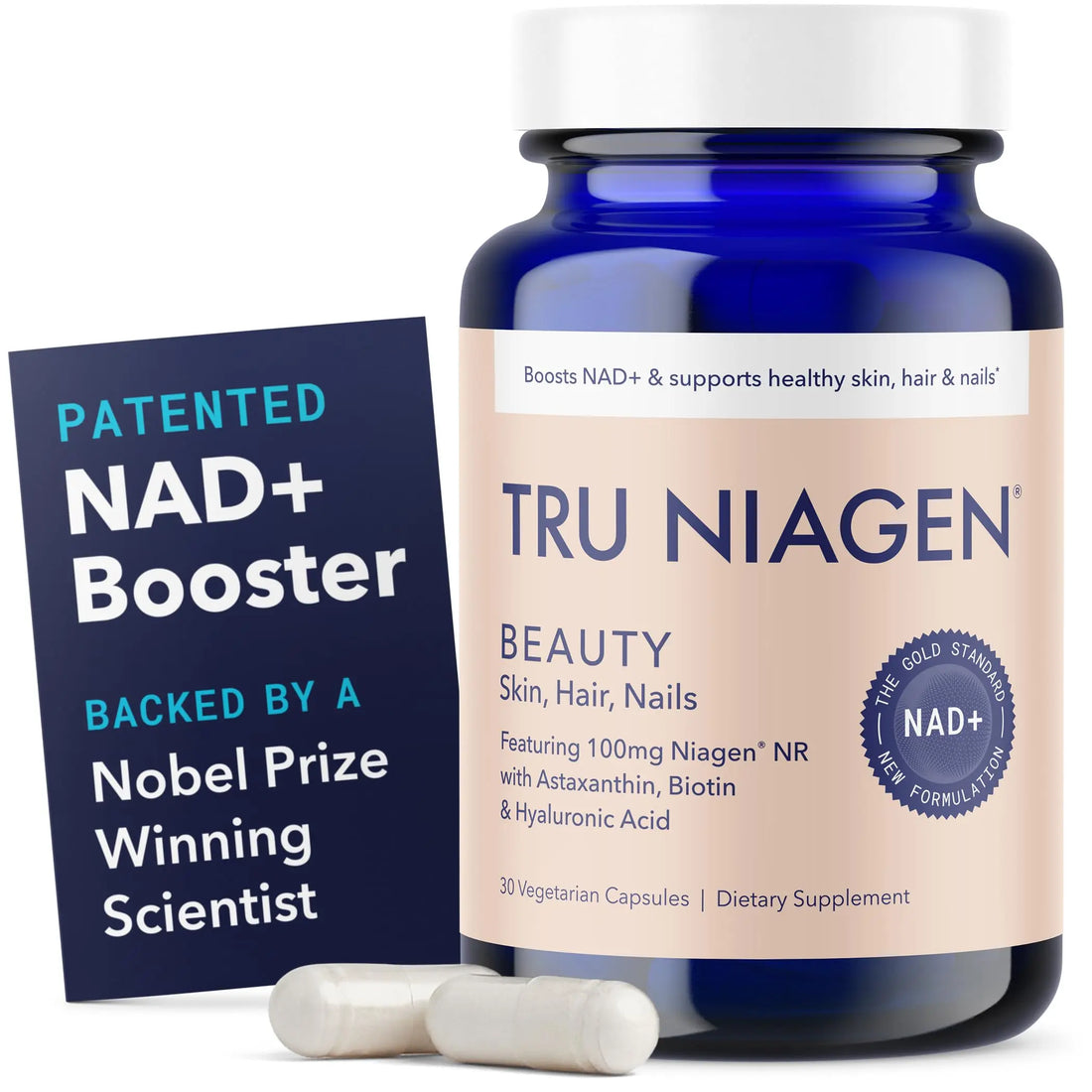 TRU NIAGEN BEAUTY NAD+ for Hair, Skin & Nails | Contains Niagen®, Astaxanthin, Hyaluronic Acid, Biotin | Supports Skin Elasticity & Moisture Retention | Daily Supplements for Men & Women | 30 Servings TRU NIAGEN Au supplements