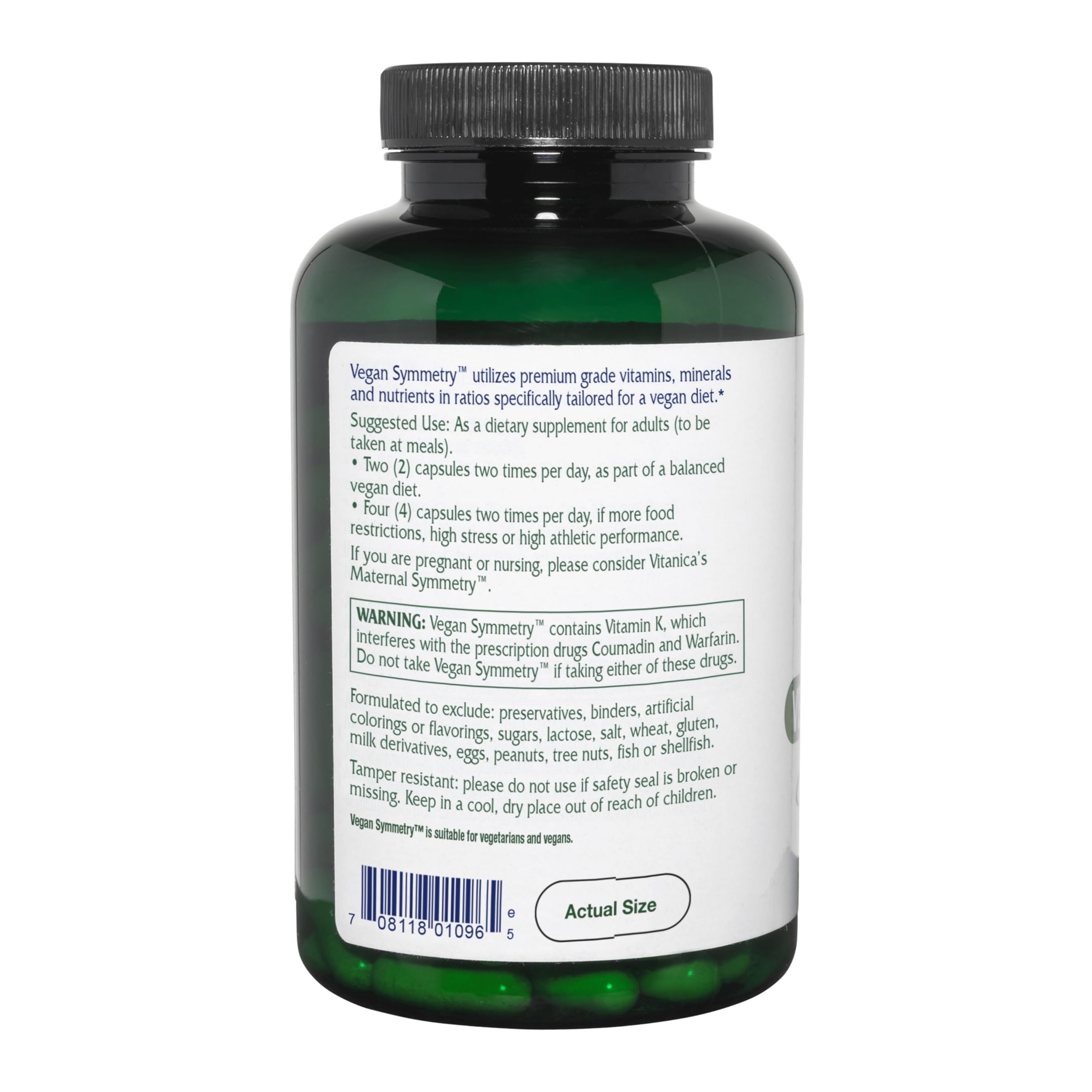 Vitanica Vegan Symmetry - Daily Multivitamin for Vegans - Heart, Bone & Immune System Health Support with Vitamin B12, Zinc, Calcium