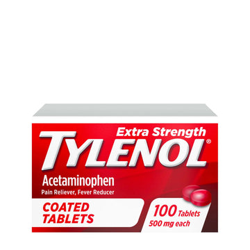 Tylenol Extra Strength Pain Reliever & Fever Reducer, Round Coated Tablets, 500 mg Acetaminophen Pain Relief Pills for Headache, Toothache & Minor Arthritis Pain, 100 ct Tylenol Au supplements