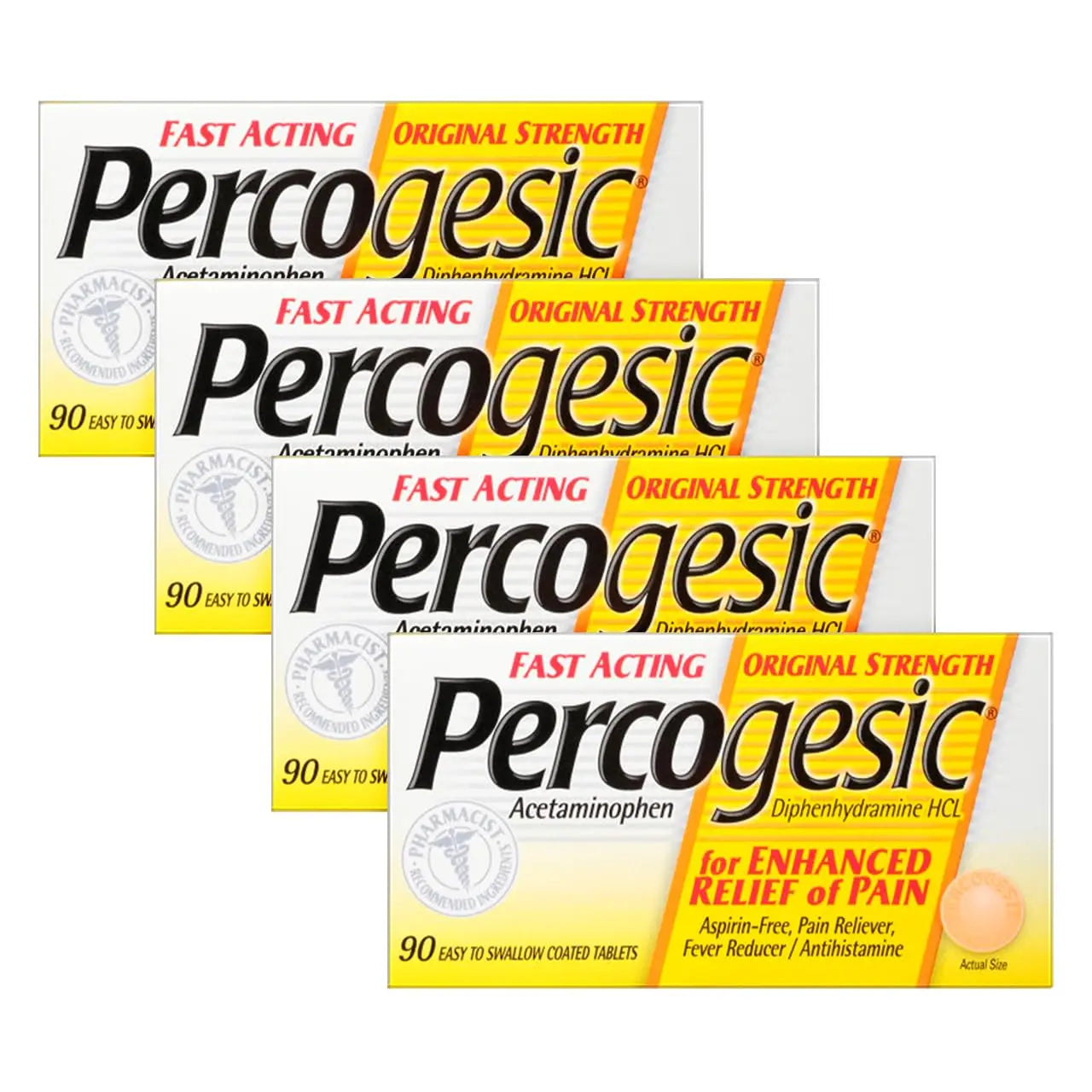Percogesic Original Pain Relief | Aspirin Free Fast Acting Relief | 90 Coated Caplets (4 Pack) Percogesic Au supplements