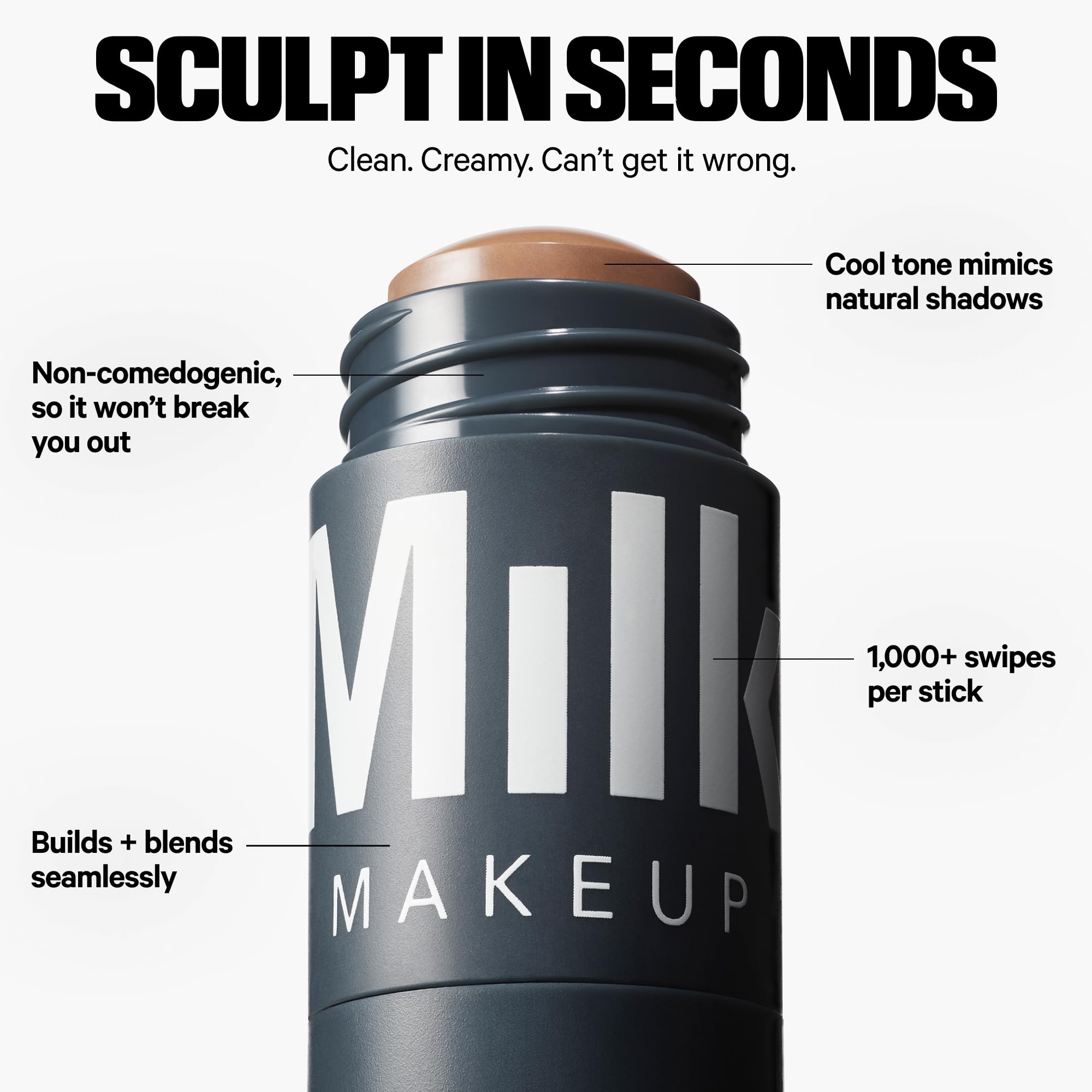 Milk Makeup Sculpt Stick – Cool-Toned Cream Contour Stick Adds Depth, Dimension + Shape for Natural-Looking Shadows – Hydrating, Buildable Formula w/Thyme Extract – Toasted (Fair to Light), 0.19 oz Milk Makeup Au supplements