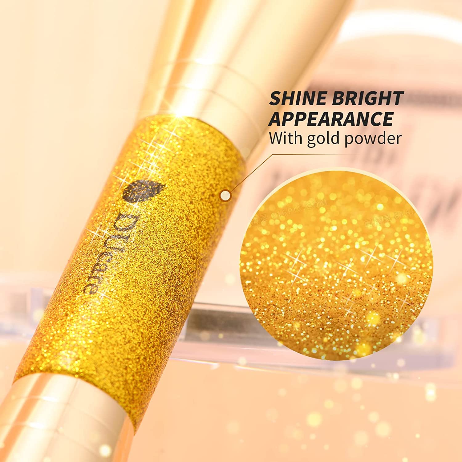 DUcare Dual End Foundation Contour Bronzer Brush, Gold Glitter Handle Double Ended Professional Face Makeup Tool for Liquid Cream Powder DUcare Au supplements