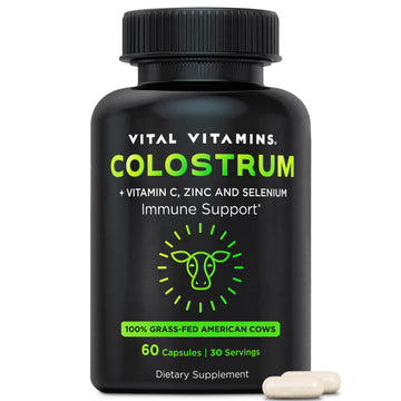 Vital Vitamins Colostrum Supplement - Vitamin C, Zinc, & Selenium - from First Milking - Standardized to Contain 10% IgG Immunoglobulins - Grass-Fed American Cows - 60 Capsules Vital Vitamins Au supplements