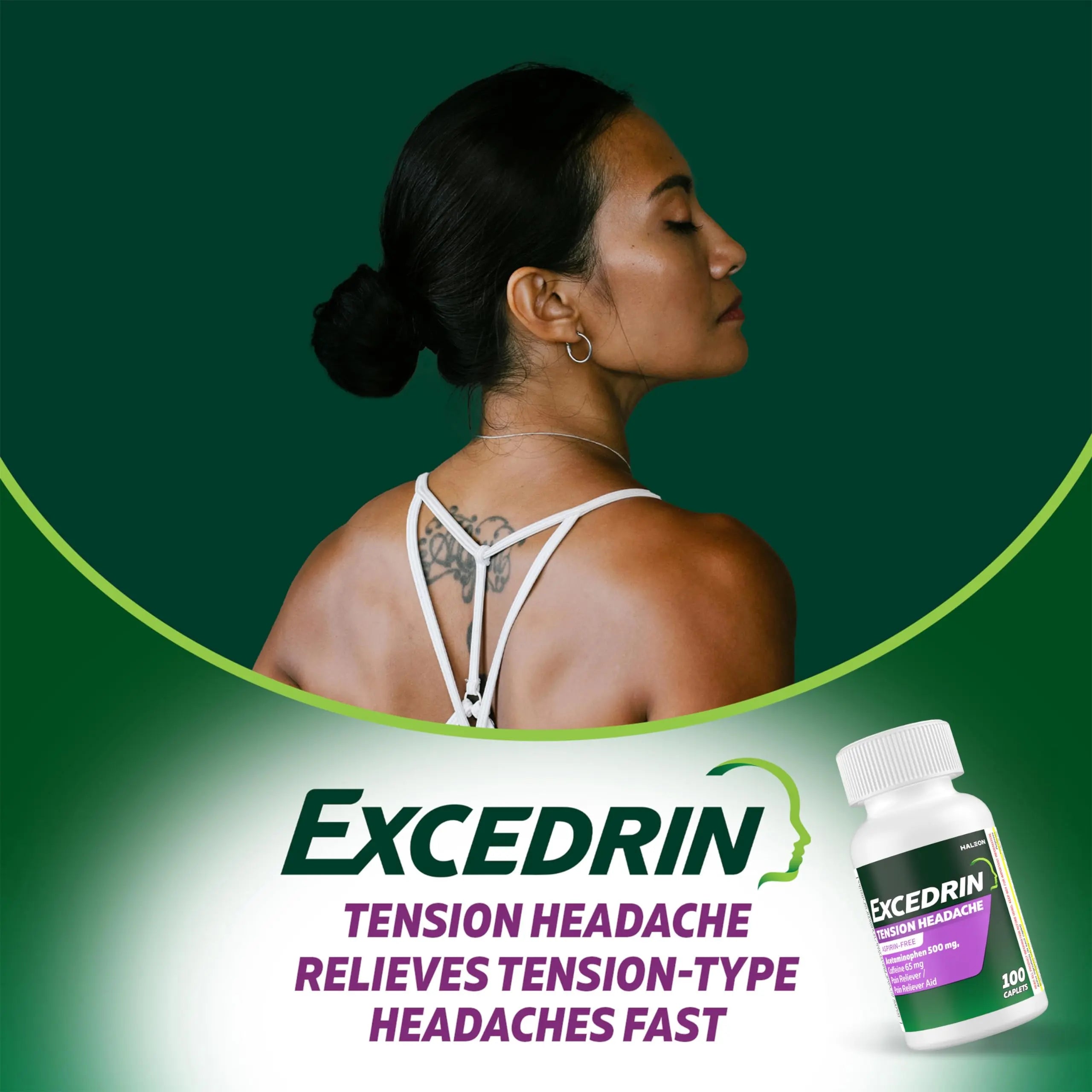 Excedrin Tension Headache Relief Caplets, Acetaminophen 500mg, Caffeine 65mg, Pain Reliever, Aspirin-Free, 100 Count Excedrin Au supplements