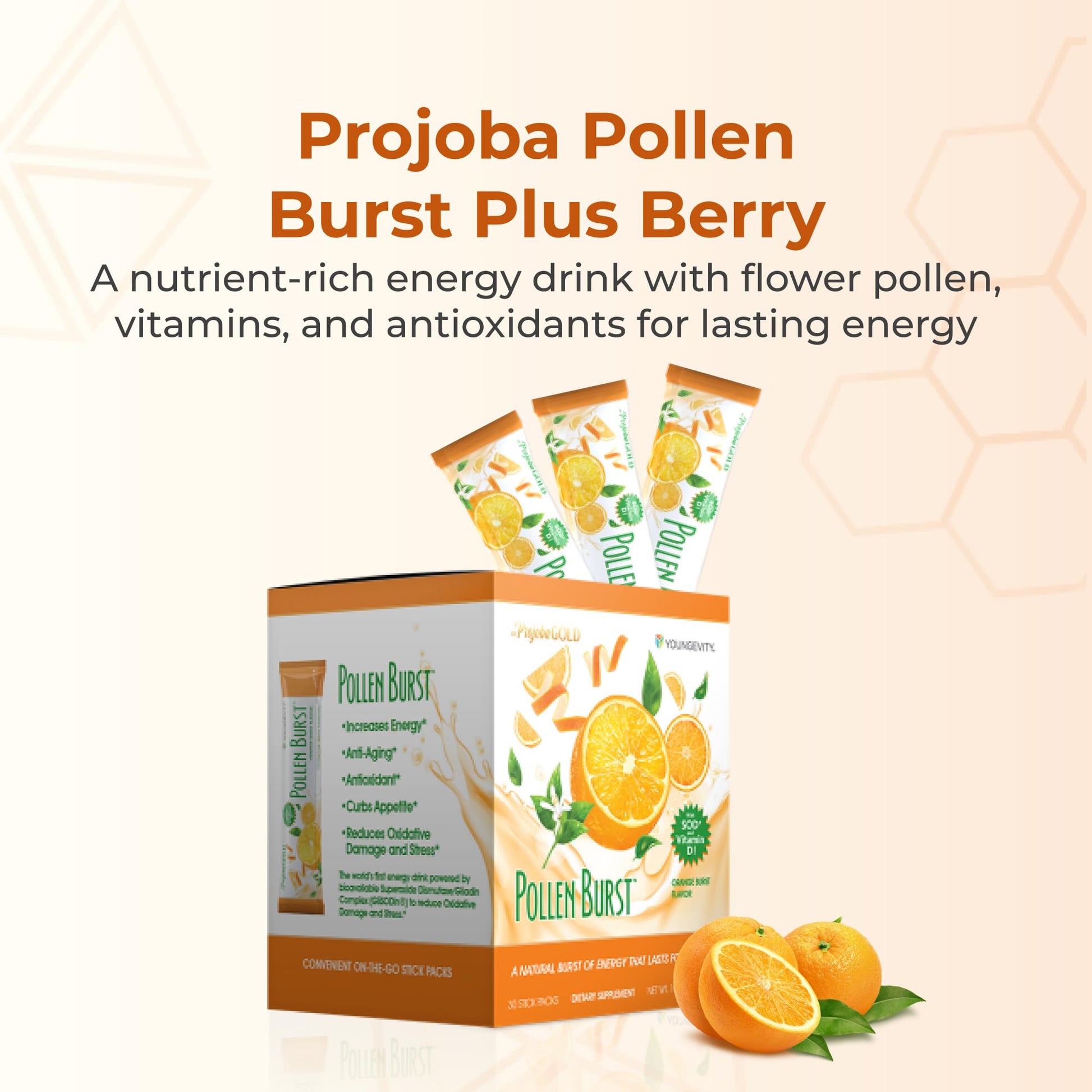 Youngevity ProJoba Pollen Burst™ - Clean Natural Energy Supplement w/Green Tea, Pollen Extract, GliSODin® - Increase Focus, Brain Boost, Endurance, Mental Clarity (30 Sticks) Youngevity Au supplements