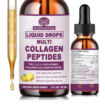 Multi Collagen Peptides Liquid Drops, 2oz – Types I, II, III, V, X, Hydrolyzed Collagen Complex for Hair, Skin, Nails, Bones & Joint Support | Collagen Supplement w. Hyaluronic Acid, Biotin, Vitamin C WellVeraVida Au supplements