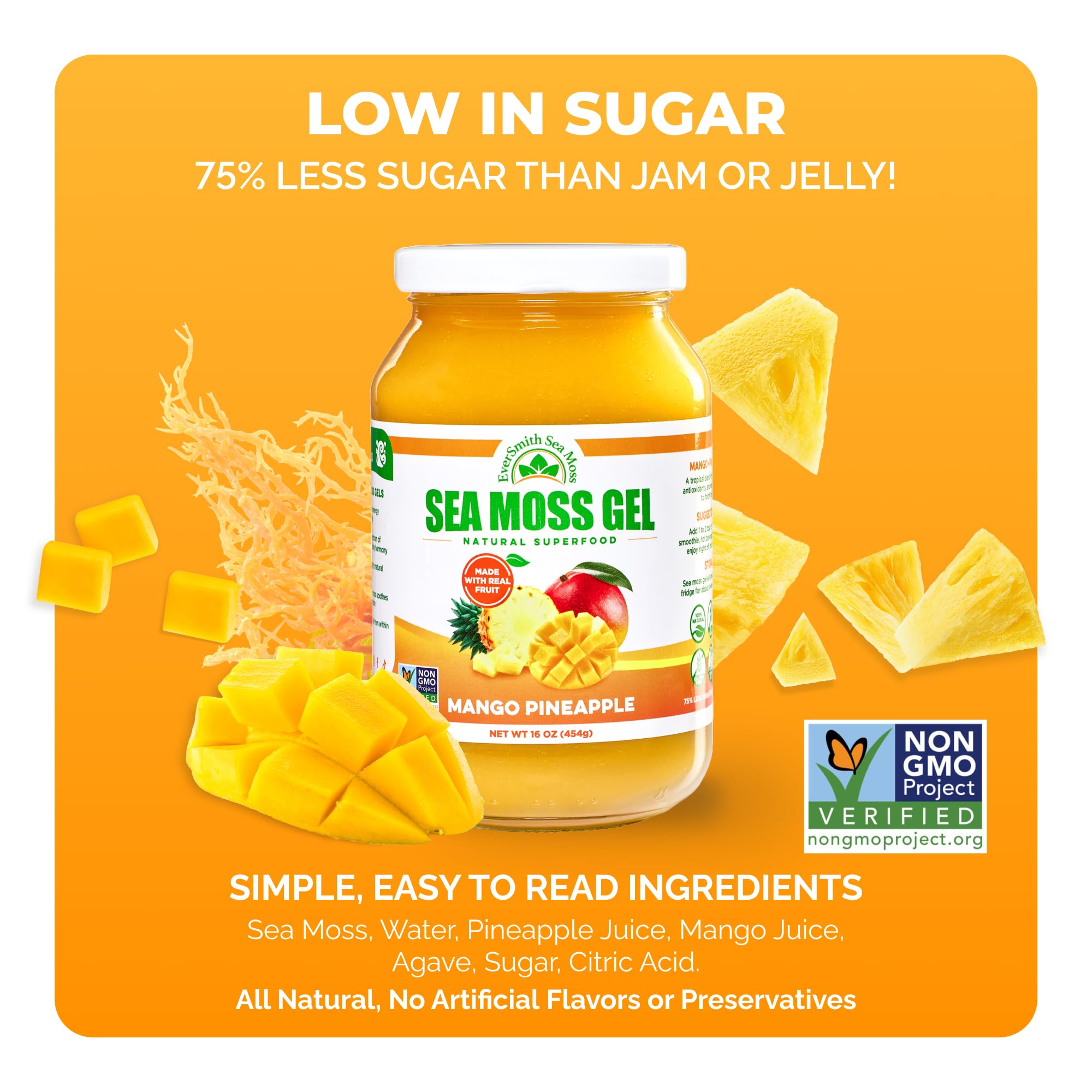 EverSmith Organics - Wildcrafted Irish Sea Moss Gel | Made in USA | Rich in Vitamins & Minerals | Sea Moss Gel Raw | Nutritional Supplement | Mango Pineapple (1 Jar) EverSmith Organics Au supplements