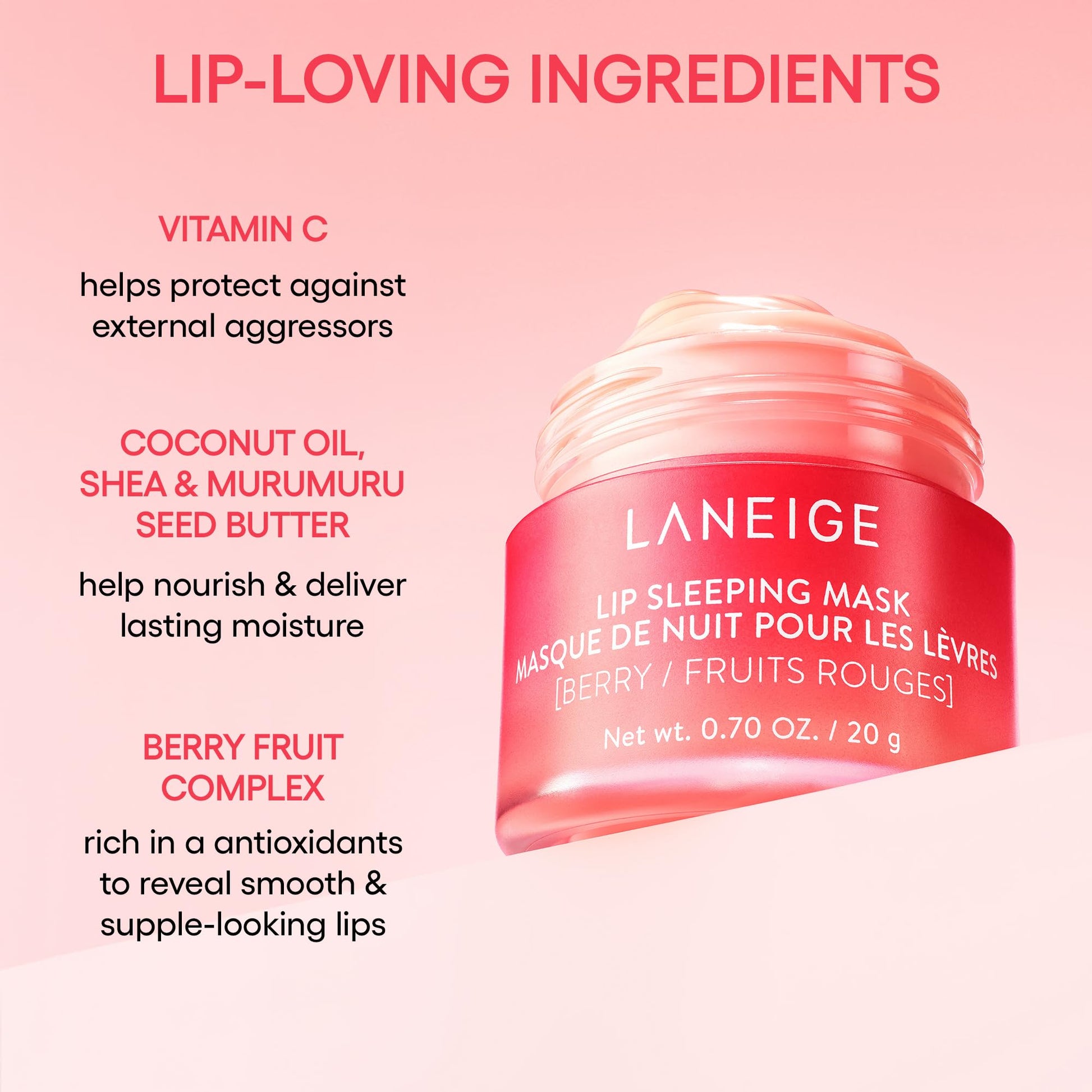 LANEIGE Lip Sleeping Mask, Berry: Nourishing Overnight Lip Treatment with Vitamin C, Shea & Murumuru Butter for Hydrating Dry, Flaky Lips LANEIGE Au supplements