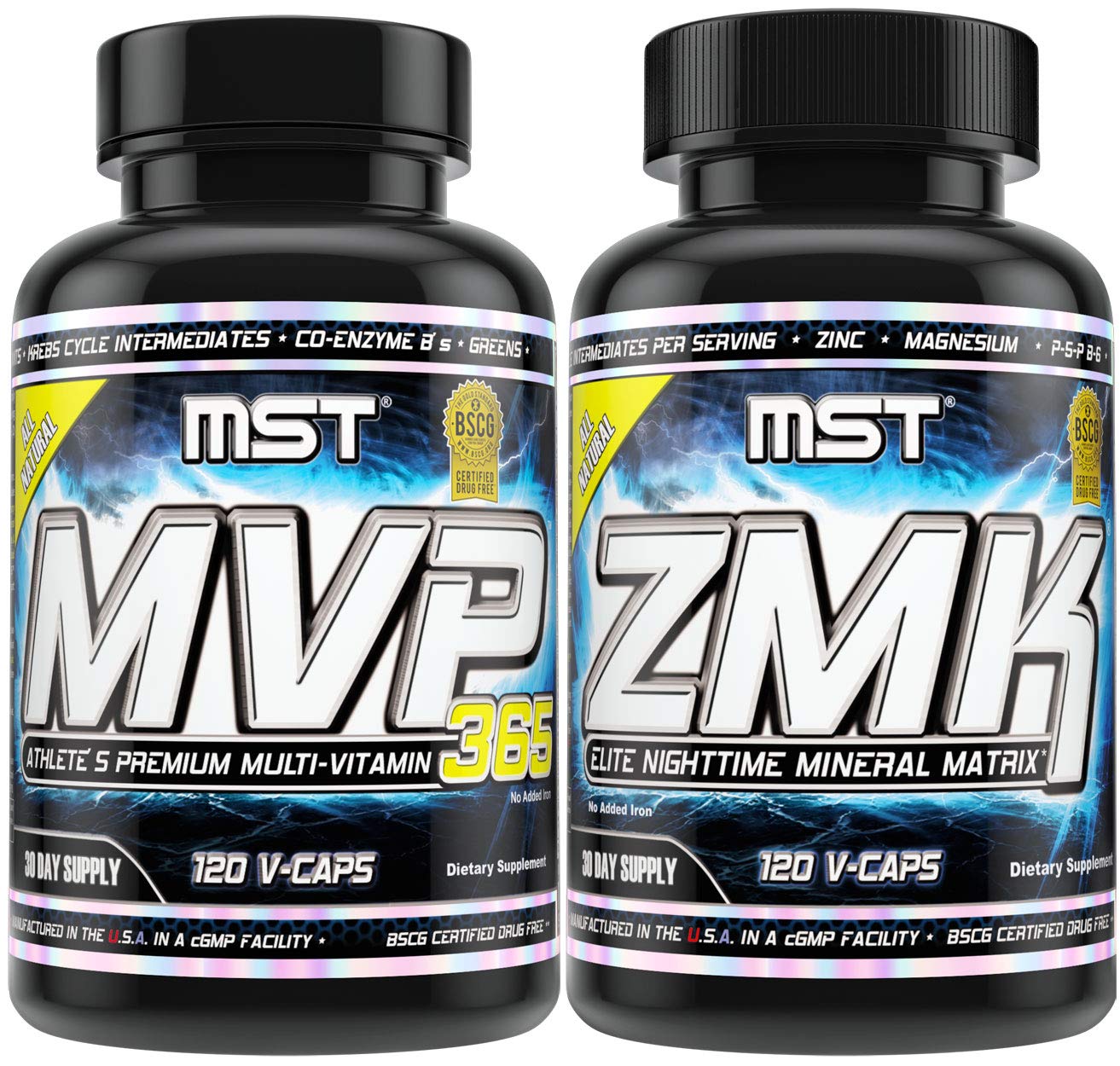 MST Foundation Stack, ZMK Nighttime Multi-Mineral, 120 V-Caps and MVP-365 Premium Multiple Vitamin, 1000iu Vitamin D3, 120 V-Caps, BSCG Certified Drug Free Millennium Sport Technologies MST Au supplements