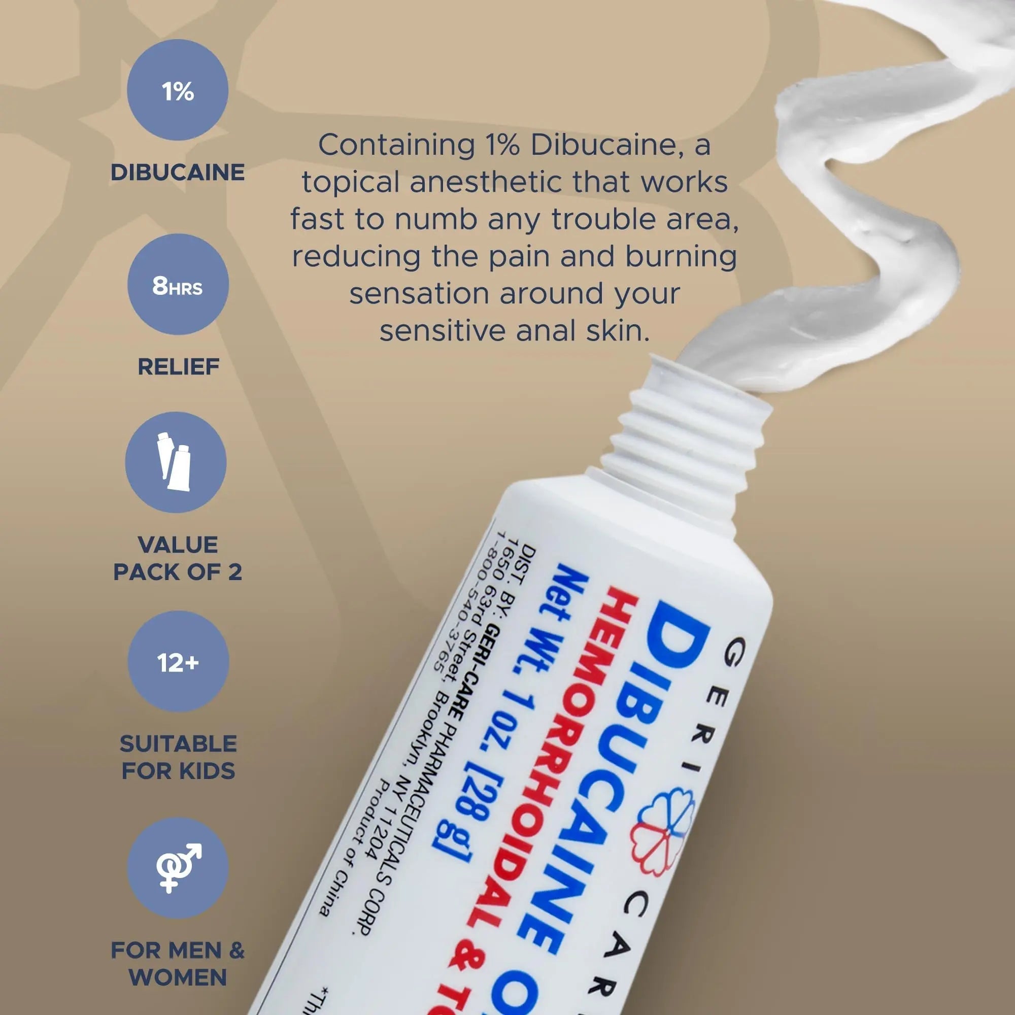 GeriCare Dibucaine Hemorroid Ointment 1% Pain-Relief Hemorrhoid Cream |Hemorroidal & Topical Analgesic| Quick Relief from Burning & Itching | Fast-Acting External Hemorrhoid Treatment 1oz (2 Pack) GeriCare Au supplements