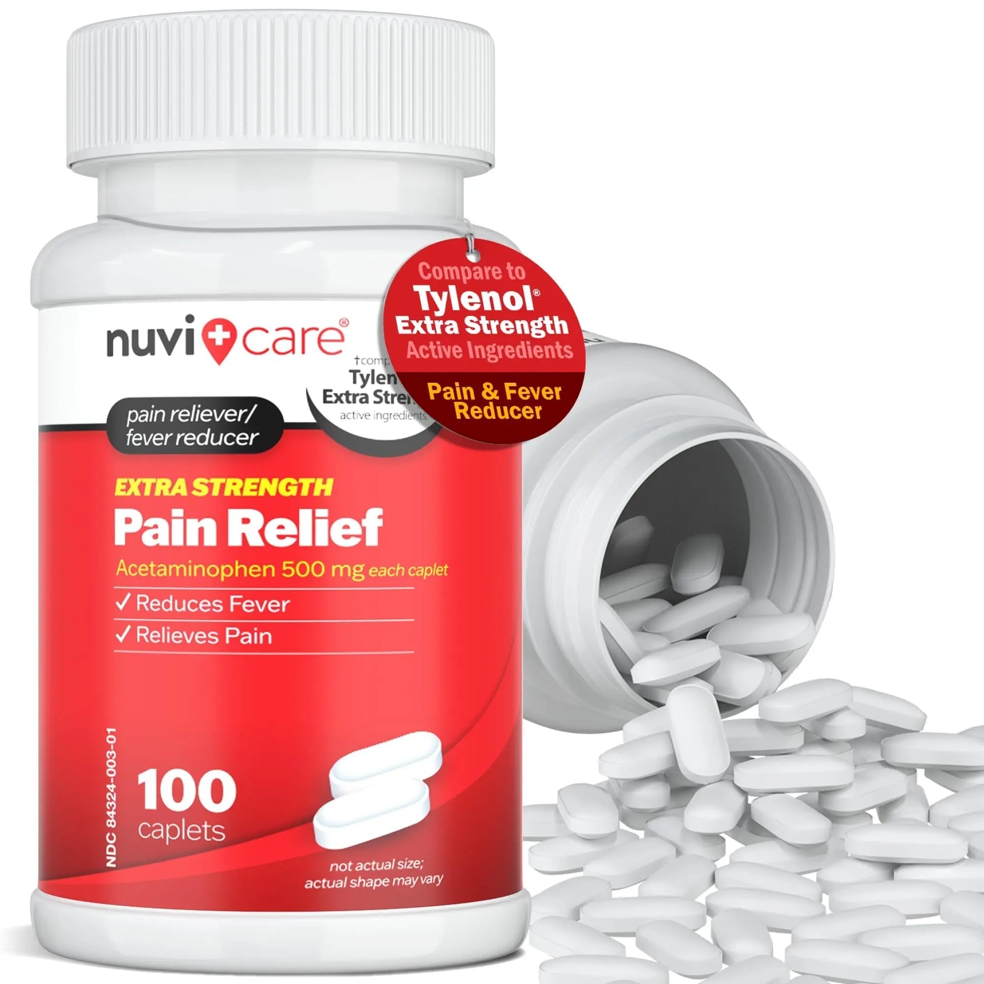NUVICARE Acetaminophen 500mg Extra Strength Pain Relief - Compare to Tylenol Extra Strength Pain Reliever & Fever Reducer - 500mg Tablets for Adults for Headaches (100 Caplets) NUVICARE Au supplements
