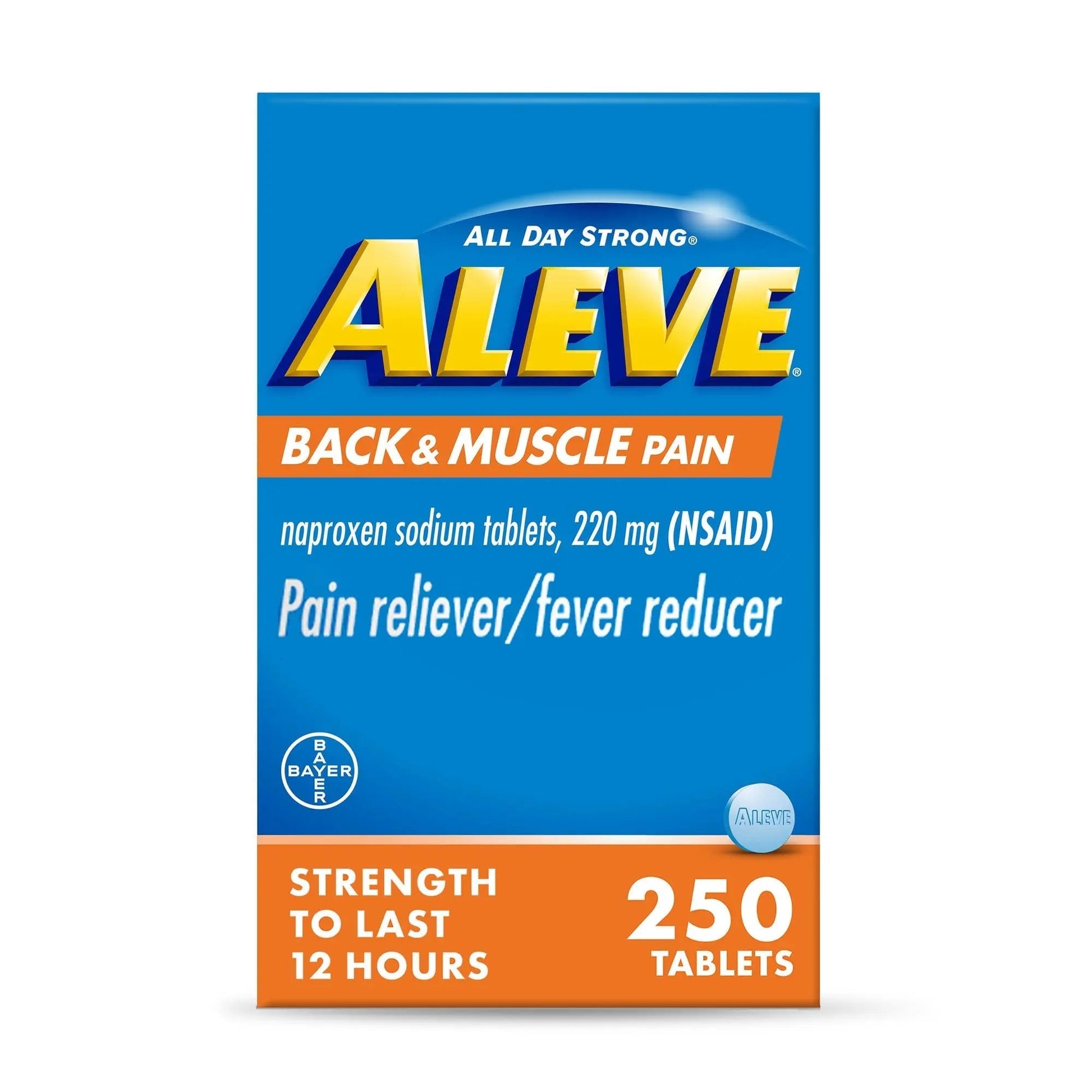 Aleve Back & Muscle Pain Relief Naproxen Sodium Tablets, Pain Reliever & Fever Reducer, Medicine for Body , 250 Count Aleve Au supplements