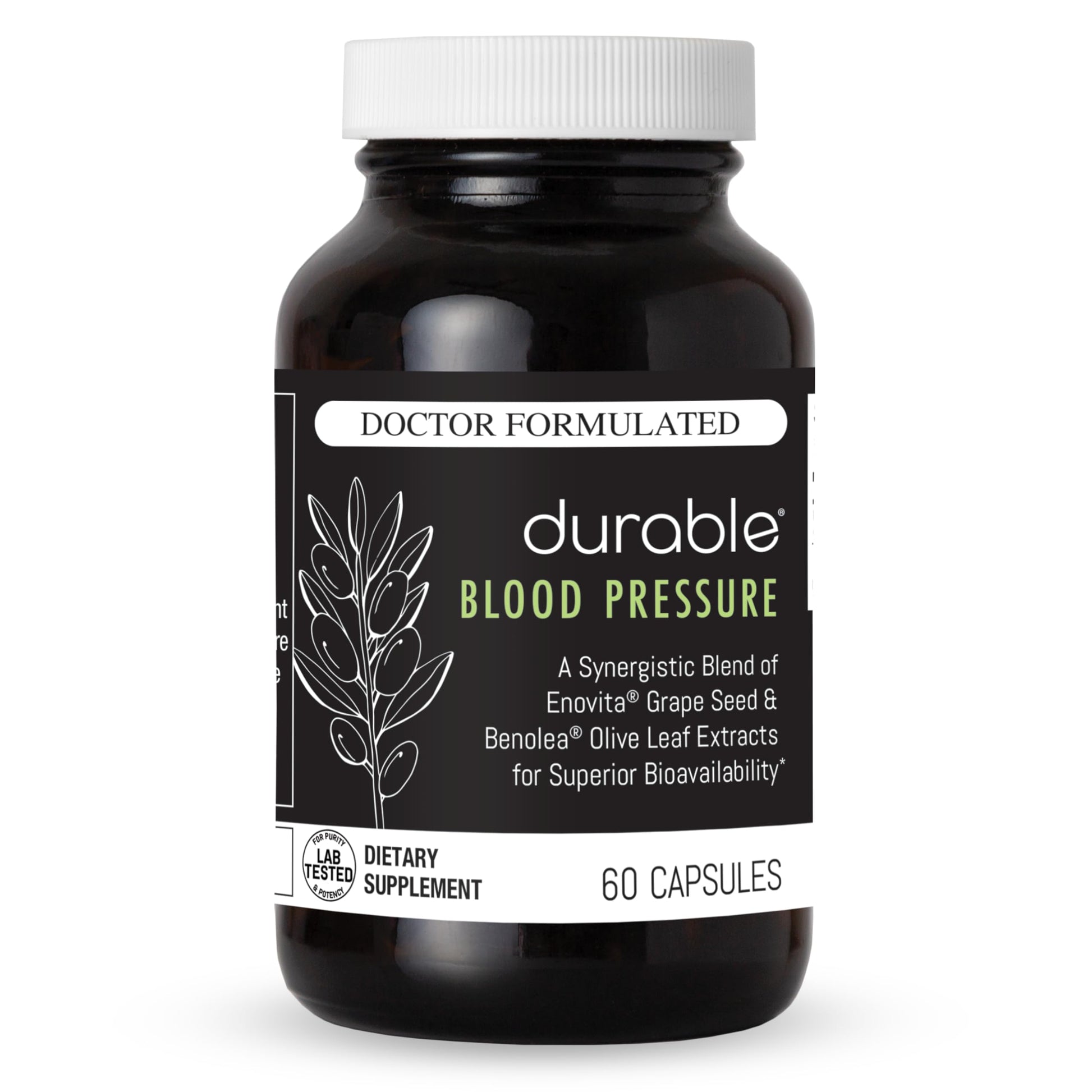 Durable Blood Pressure – Benolea Olive Leaf & Enovita Grape Seed Extract – Healthy Circulation, Nitric Oxide & Artery Support – Doctor Formulated, Vegan, Non-GMO, Made in USA (60 Capsules) Durable Au supplements