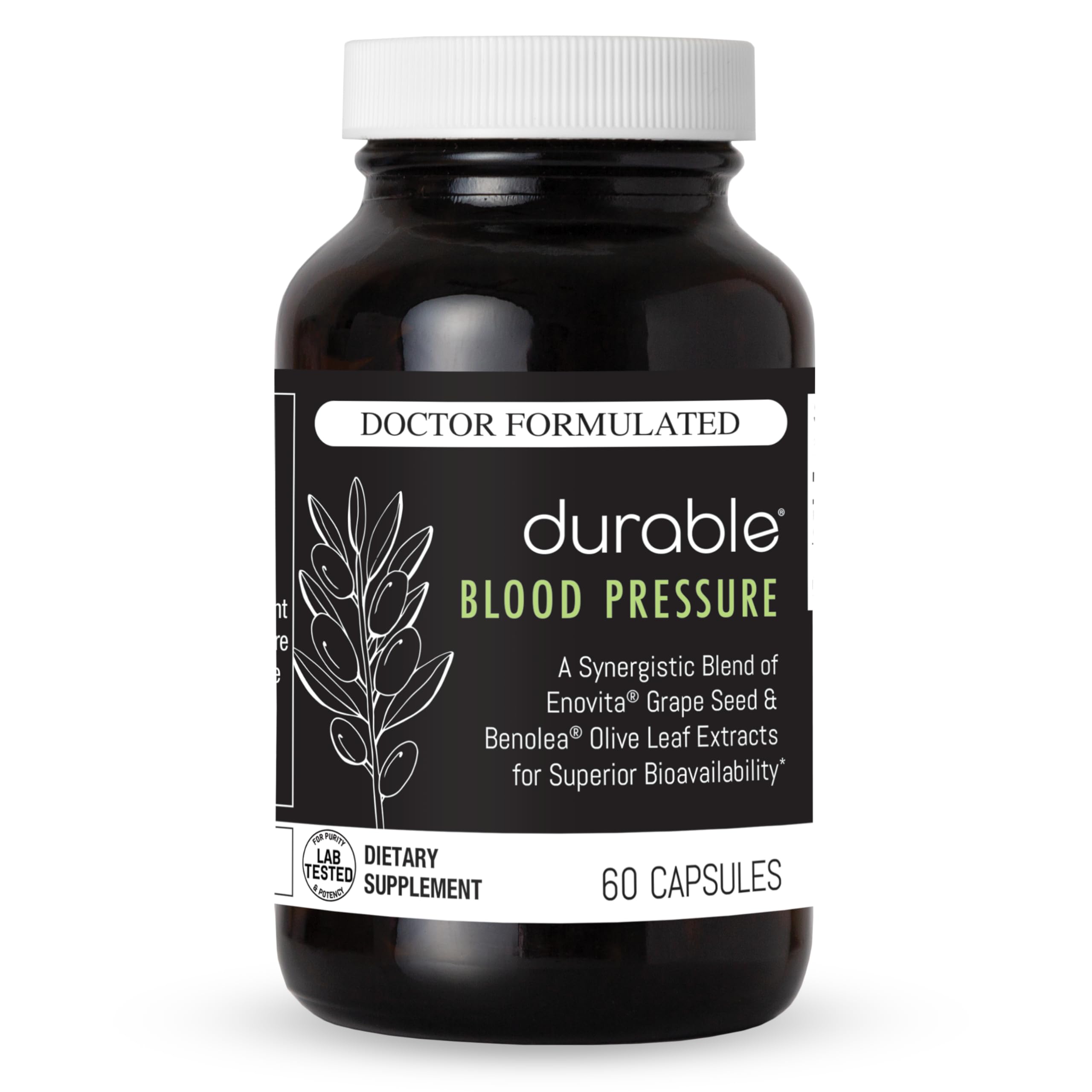 Durable Blood Pressure – Benolea Olive Leaf & Enovita Grape Seed Extract – Healthy Circulation, Nitric Oxide & Artery Support – Doctor Formulated, Vegan, Non-GMO, Made in USA (60 Capsules) Durable Au supplements