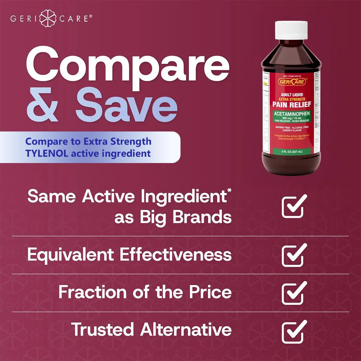 GeriCare Extra Strength Acetaminophen 500 mg Adult Liquid Pain Relief, Fever Reducer, 8 FL OZ (Pack of 1) GeriCare Au supplements