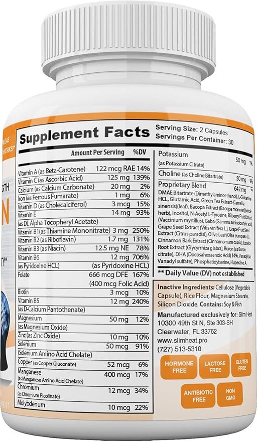 Keto Brain Booster - Brain Supplement - Focus, Concentration, Memory Neuro Supplement for Women & Men - Supports Learning, Energy, Immunity - All Natural, Non GMO, Made in USA - 60 Capsules Slim Heat Au supplements