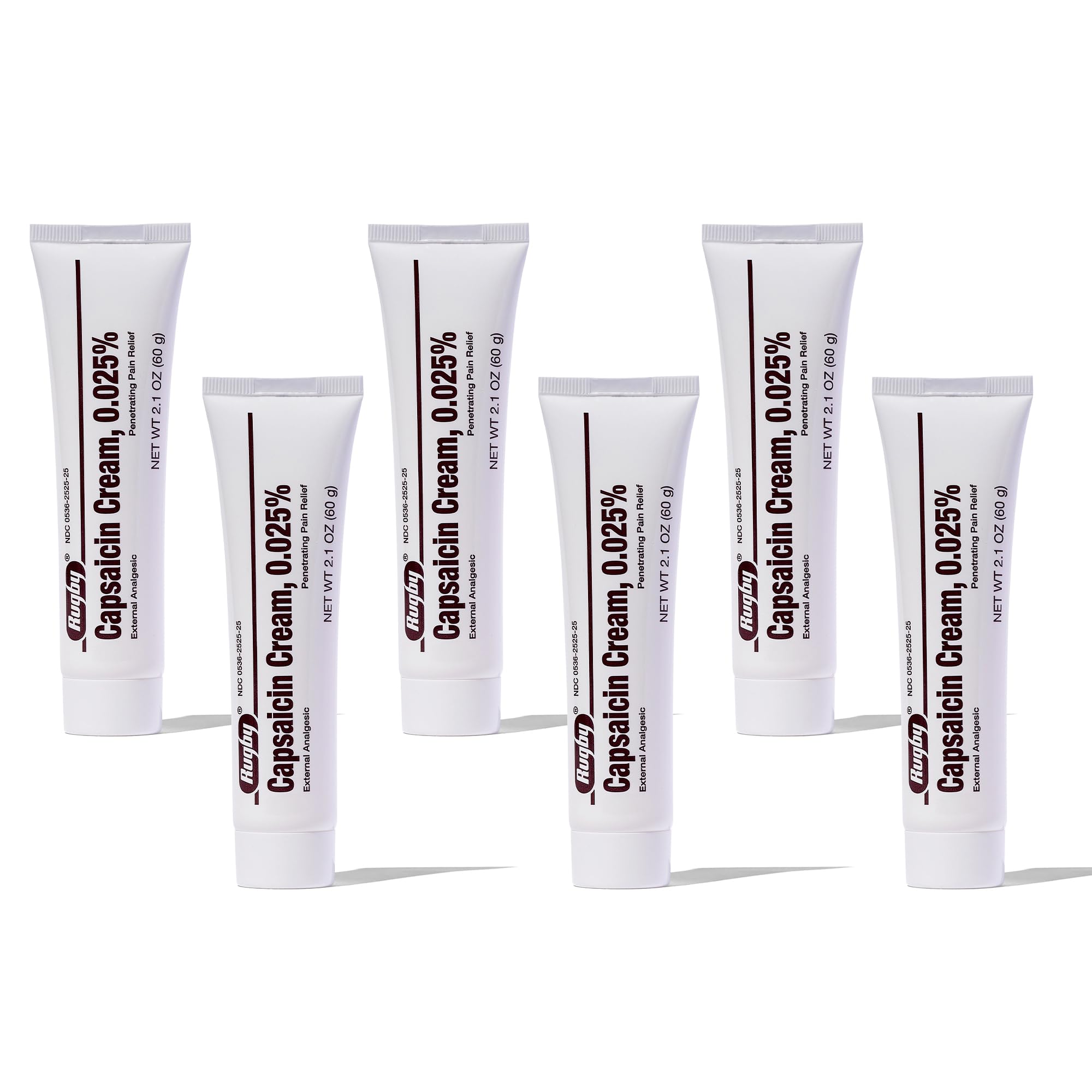 Rugby Capsaicin 0.025% Cream for Penetrating Pain Relief - 2.1 Oz (60g) (6 Pack) RUGBY LABORATORIES Au supplements