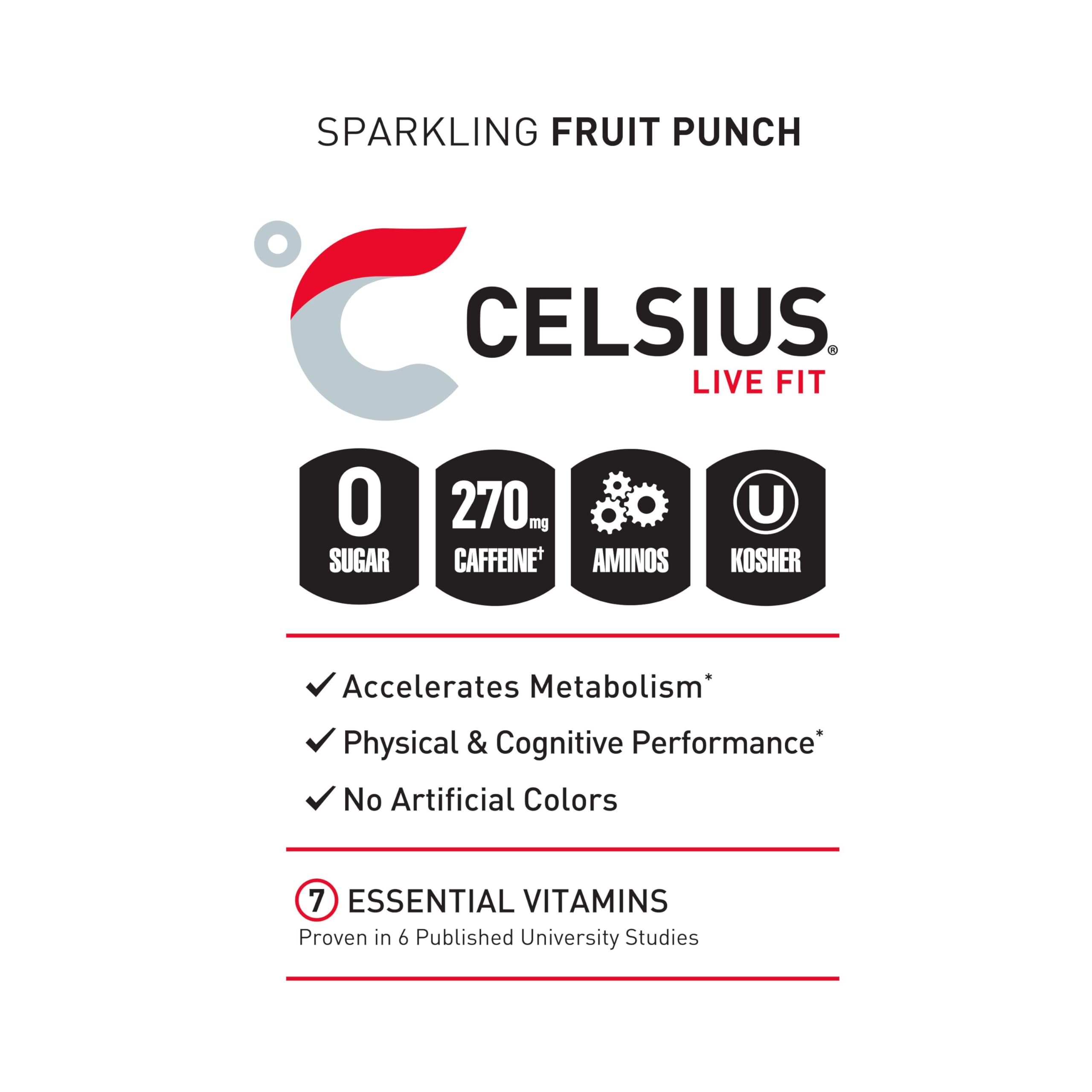 CELSIUS ESSENTIALS, Sparkling Fruit Burst, Performance Energy Drink 16 Fl Oz (Pack of 12) CELSIUS Au supplements