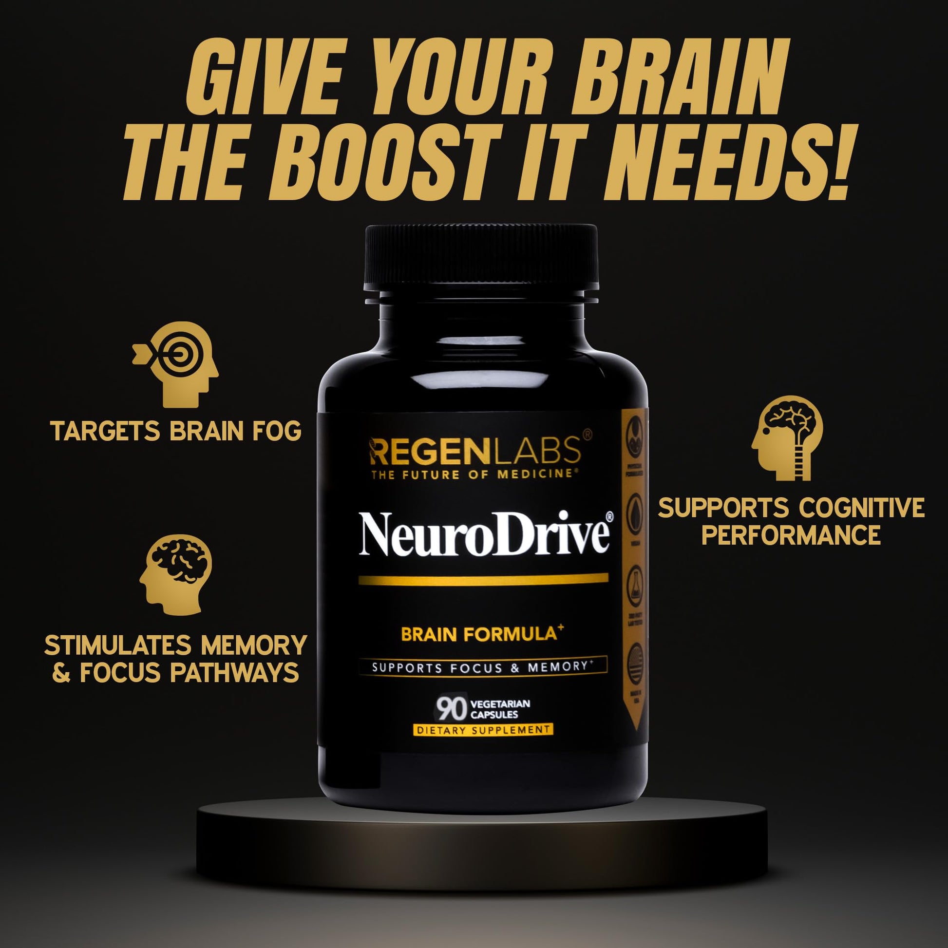 Regen Labs NeuroDrive Memory & Focus Supplement - Boost Brain Focus, Mental Health & Brain Fog | Natural Doctor Approved - Brain Nootropic, Phosphatidylserine, Centrophenoxine, Bacopa - 90 Capsules Regen Labs Au supplements