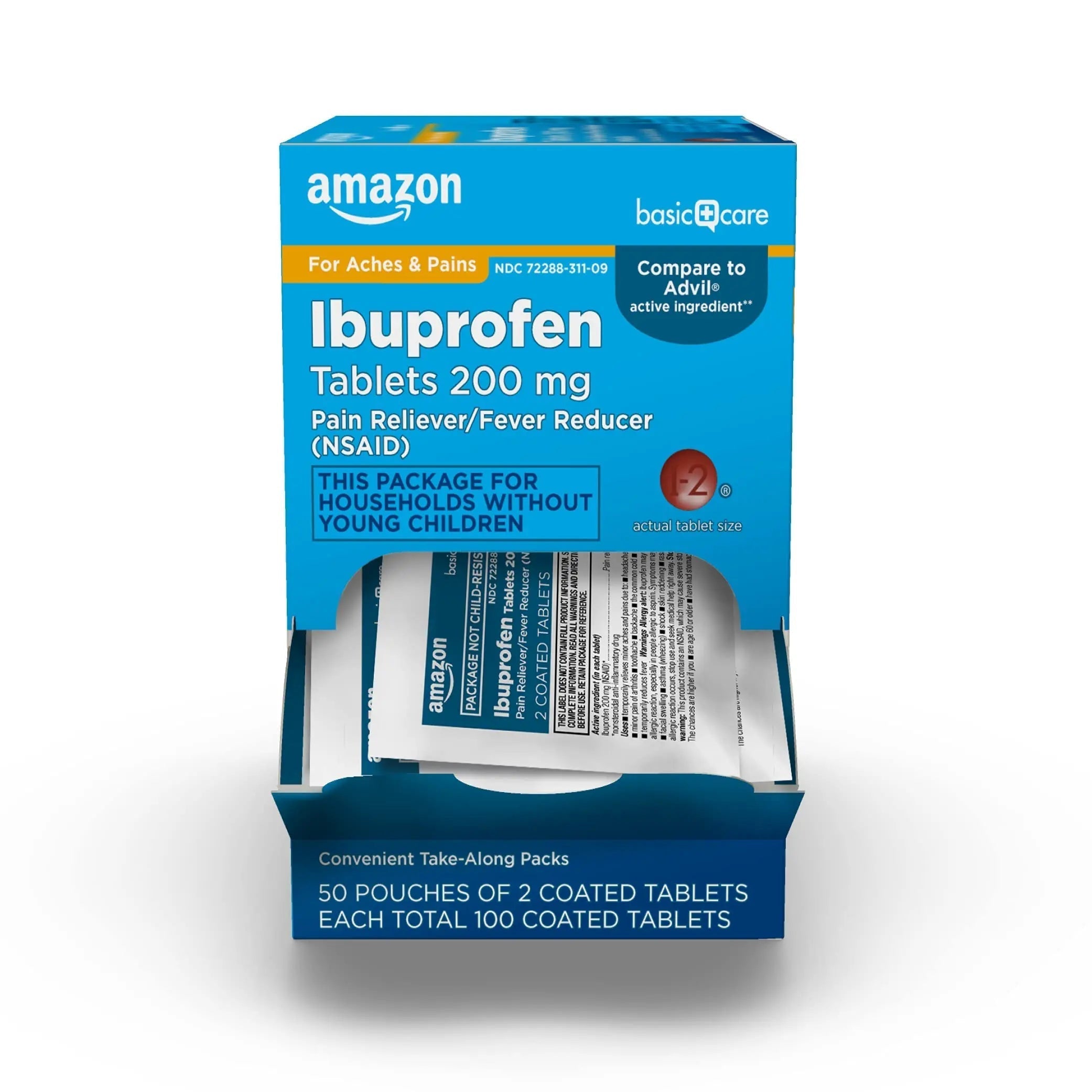 Amazon Basic Care Ibuprofen Tablets, 200 mg, Pain Reliever and Fever Reducer, For Headache, Muscular Aches, Arthritis, Backache, Menstrual Pain, 100 Count (Pack of 1) Amazon Basic Care Au supplements