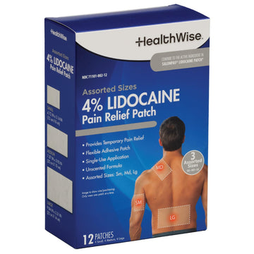 HealthWise Lidocaine Pain Patch | 4% OTC Lidocaine | 12-Count Assorted Sizes | Paraben-Free Formula | Temporarily Soothes Minor Aches and Pains | Unscented | Flexible Application HealthWise Au supplements