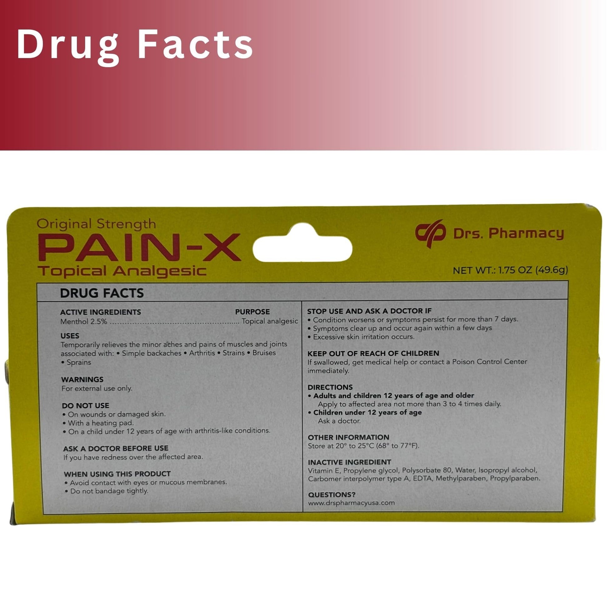 Drs. Pharmacy Pain-X Menthol Cream – Targeted Muscle & Joint Relief – 1.75 oz, Made in USA Drs. Pharmacy Au supplements