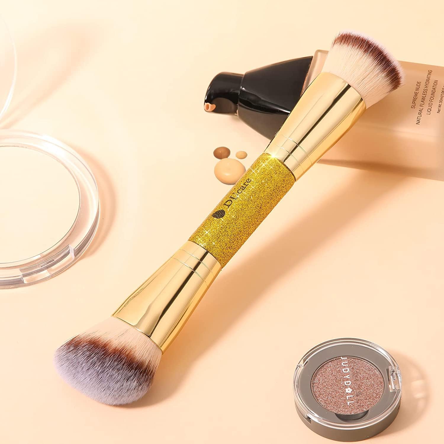 DUcare Dual End Foundation Contour Bronzer Brush, Gold Glitter Handle Double Ended Professional Face Makeup Tool for Liquid Cream Powder DUcare Au supplements