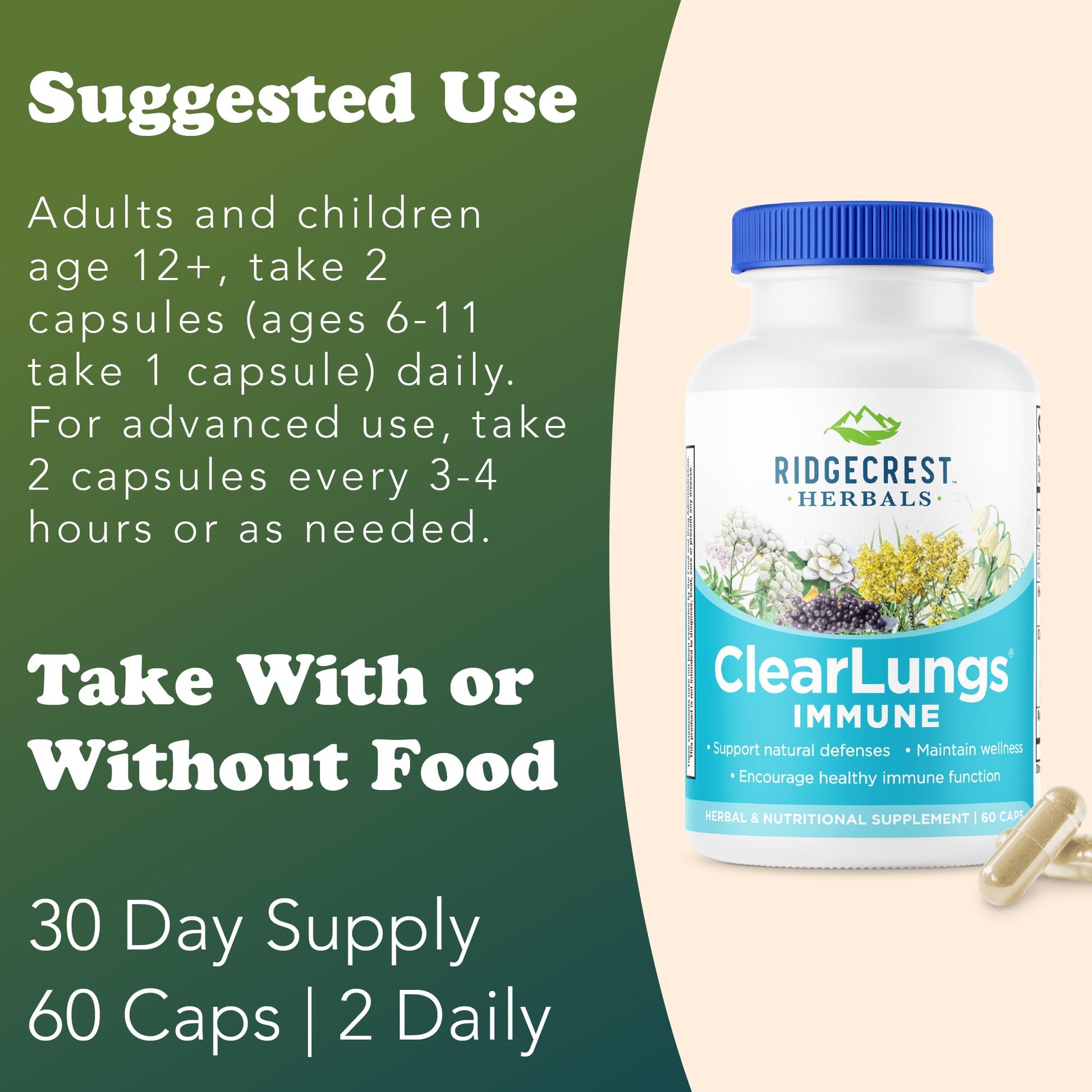 RidgeCrest Herbals ClearLungs Immune, Lung Support Supplement with Elderberry, Zinc, Vitamin C, Vitamin A, Olive Leaf, Mullein, Lung Wellness Formula for Respiratory Health (60 Vegan Caps, 30 Serv) RidgeCrest Herbals Au supplements