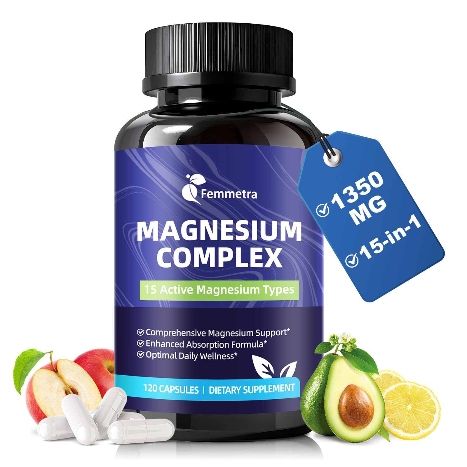Magnesium Complex for Women Men 1350mg 15 in 1 Pure Magnesium Supplement, with High Absorption Chelated Magnesium Glycinate Citrate Malate & More for Muscle, Heart, Sleep & Bone Support, Vegan 60 Days Femmetra Au supplements