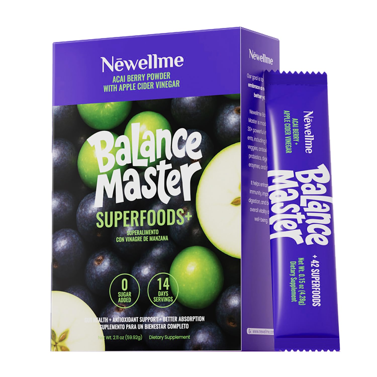 NEWELLME Balance Master Acai Apple Cider Vinegar Powder, Healthy Blood Sugar Support, Probiotics & Digestive Enzymes for Metabolic Support, Vegan Non-GMO, 14 Servings NEWELLME Au supplements